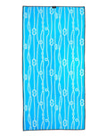 Bright blue 2EROS Sand-free beach towel with white rope and knot pattern perfect for sandy beach use