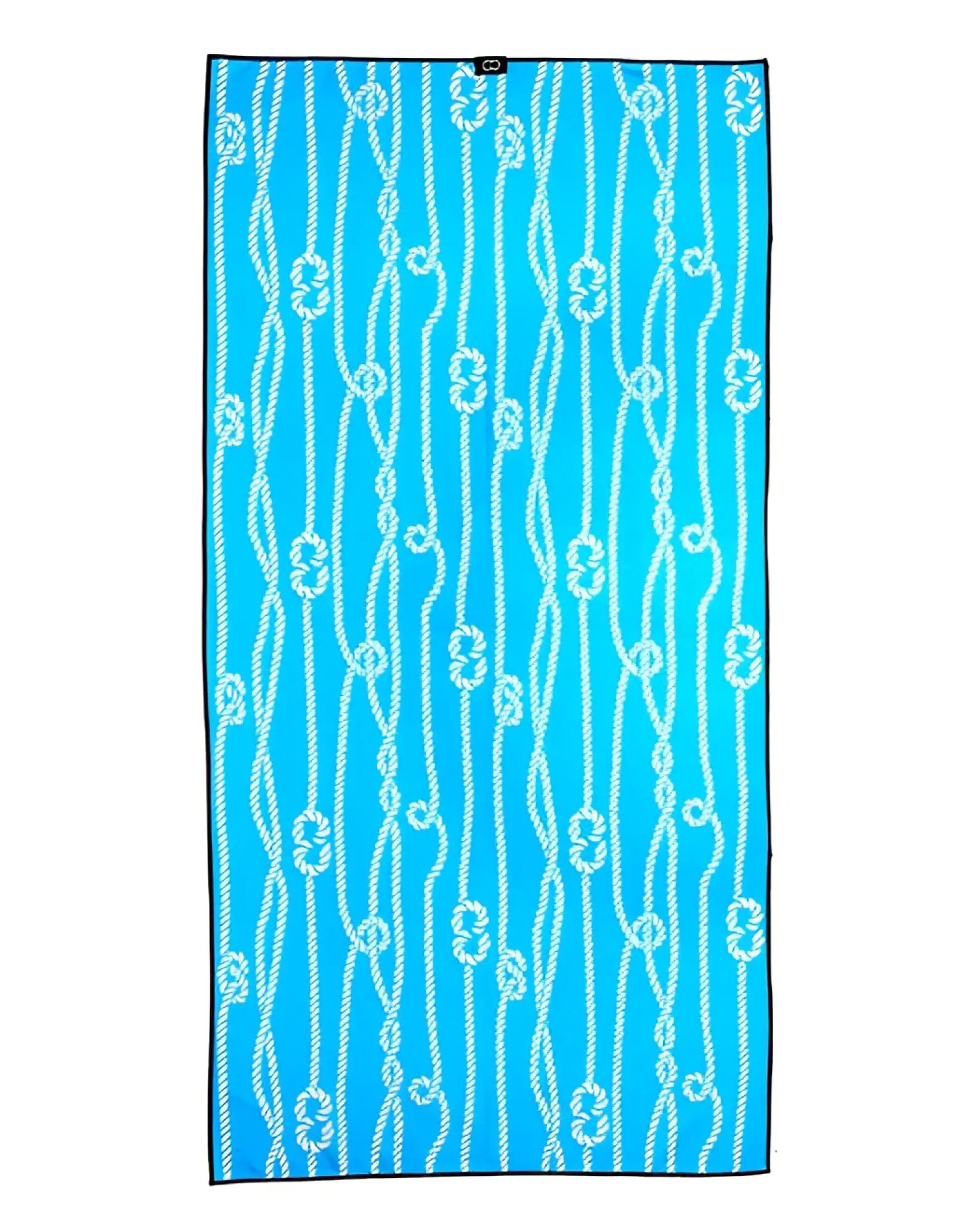 Bright blue 2EROS Sand-free beach towel with white rope and knot pattern perfect for sandy beach use