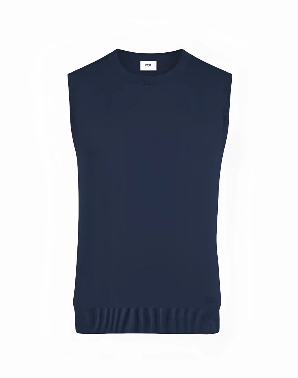 Navy blue knit sleeveless sweater vest with ribbed hem and neckline 2EROS sapphire knit vest navy