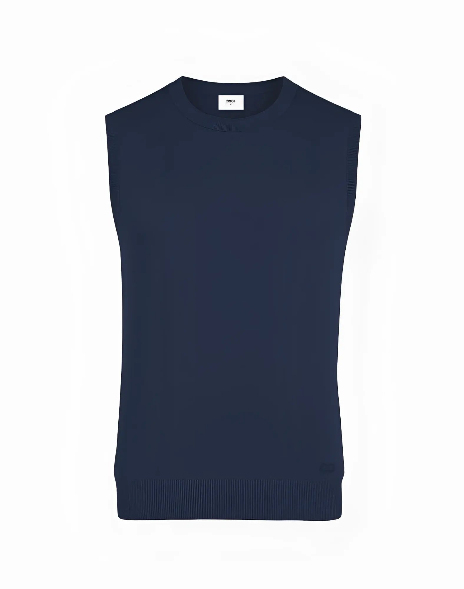 Navy blue knit sleeveless sweater vest with ribbed hem and neckline 2EROS sapphire knit vest navy