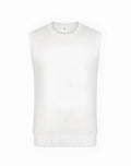 White sleeveless knit vest with crew neckline and ribbed hem by 2EROS in soft sapphire knit fabric