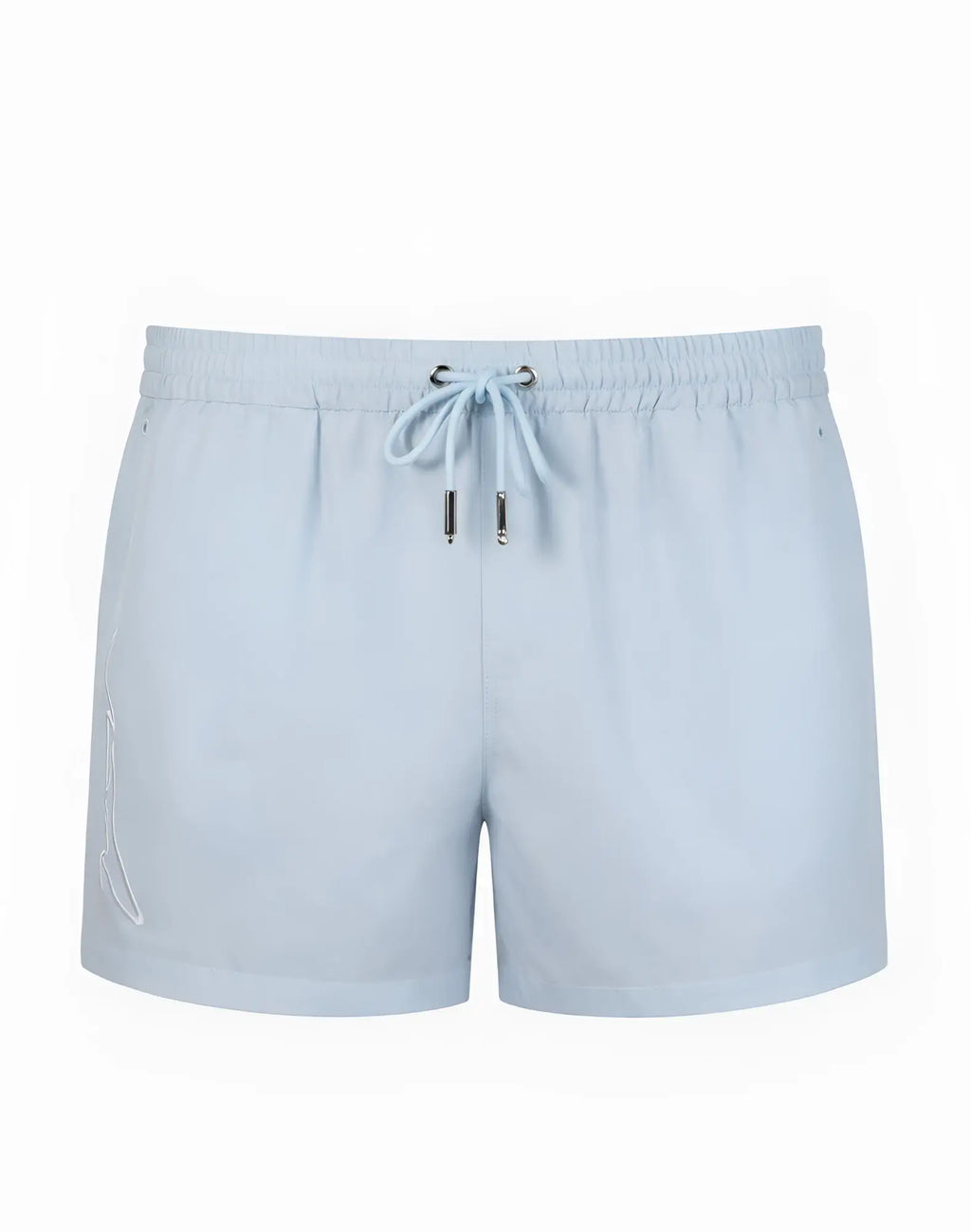 Light blue 2EROS signature Byron swim shorts with drawstring waistband and subtle embroidered logo on the side