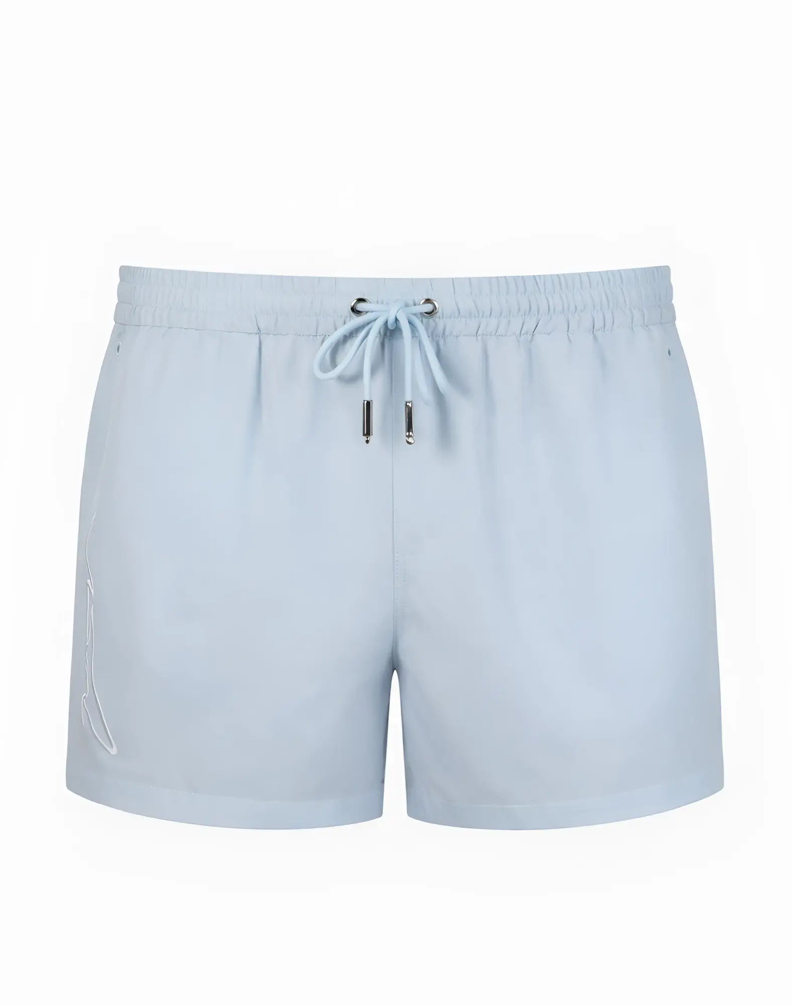Light blue 2EROS signature Byron swim shorts with drawstring waistband and subtle embroidered logo on the side