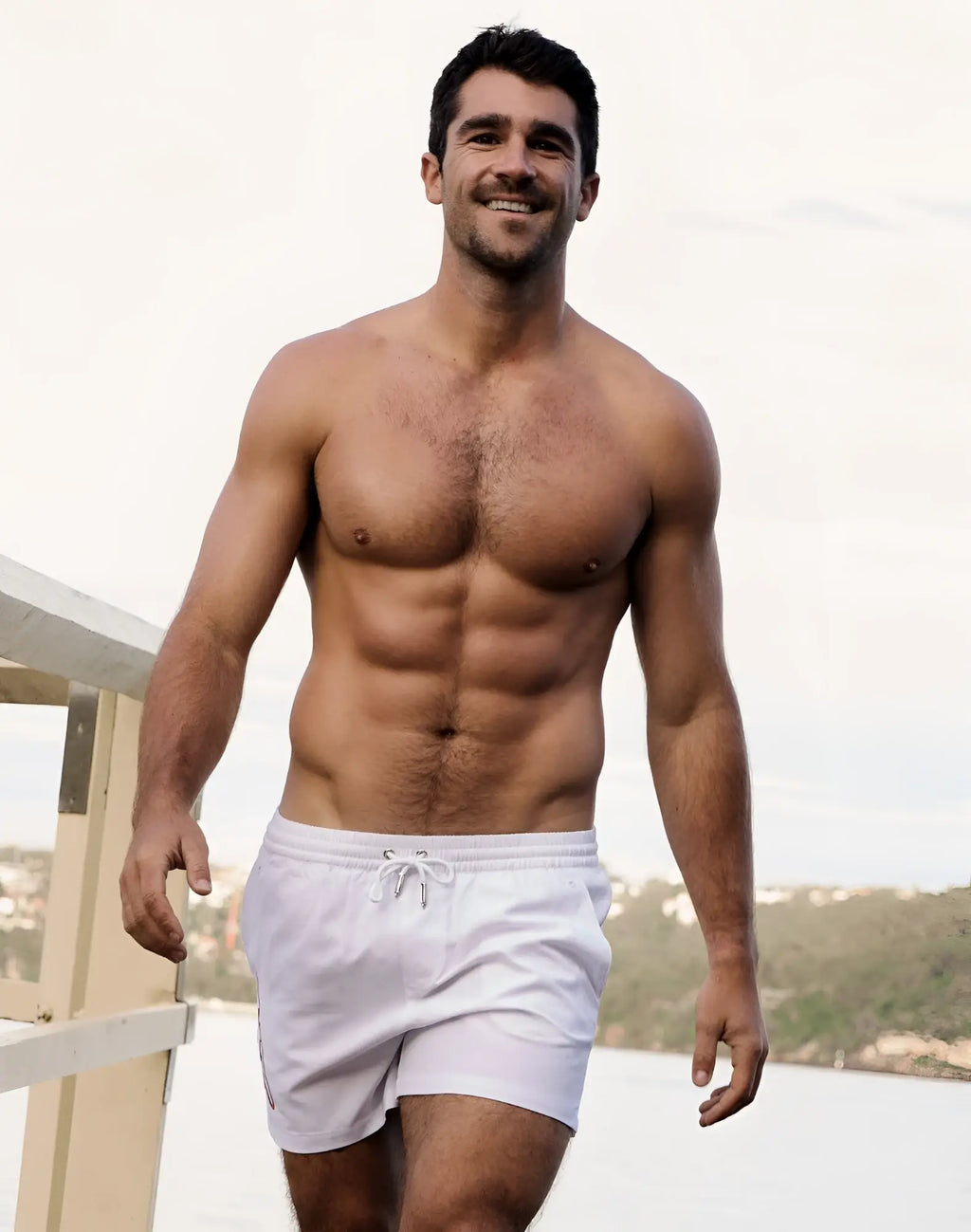 White 2EROS signature Byron swim trunks with drawstring for beachwear in lido white color