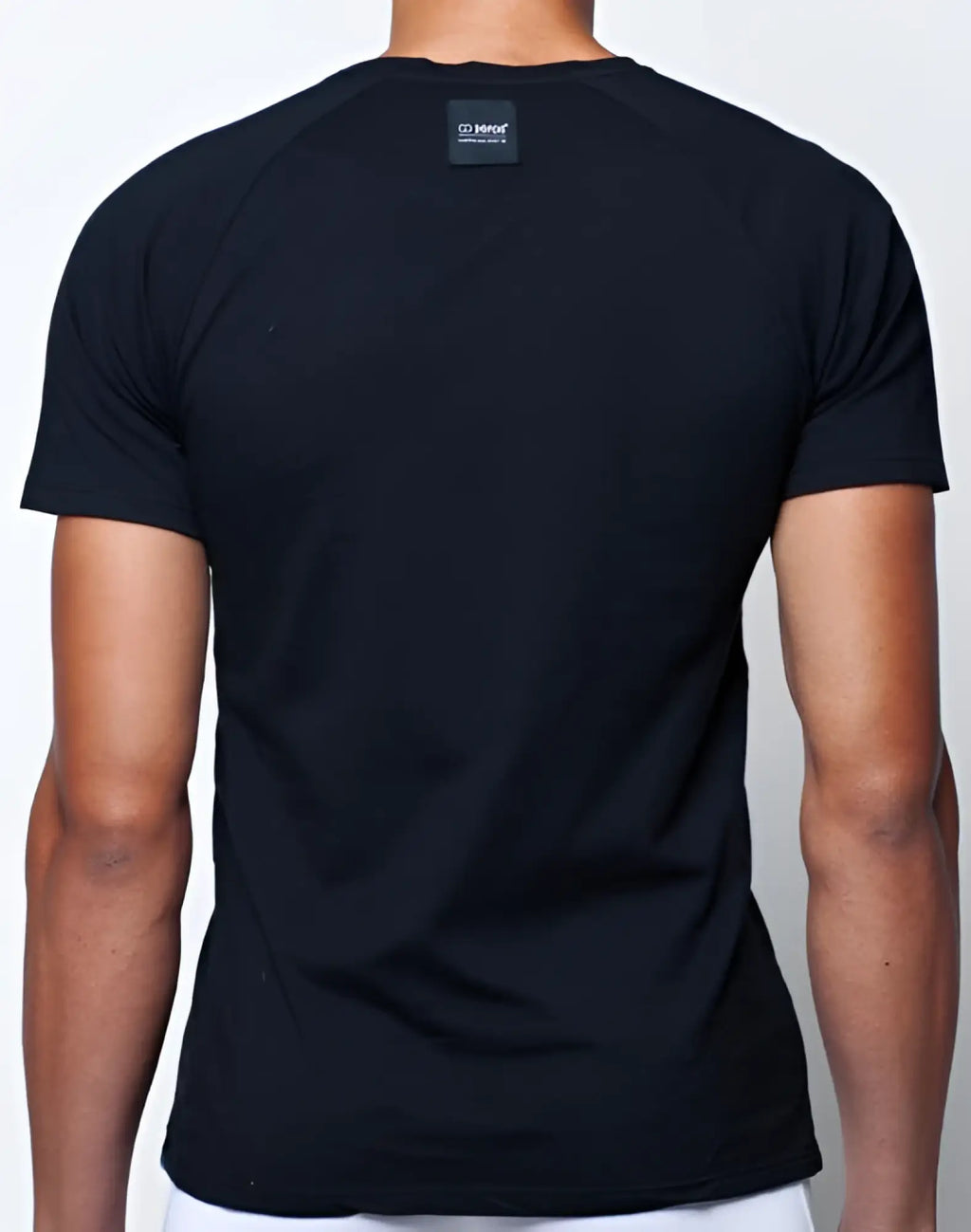 2eros t20 olympus black short-sleeved t-shirt with subtle ribbed texture and small rectangular brand tag at neckline