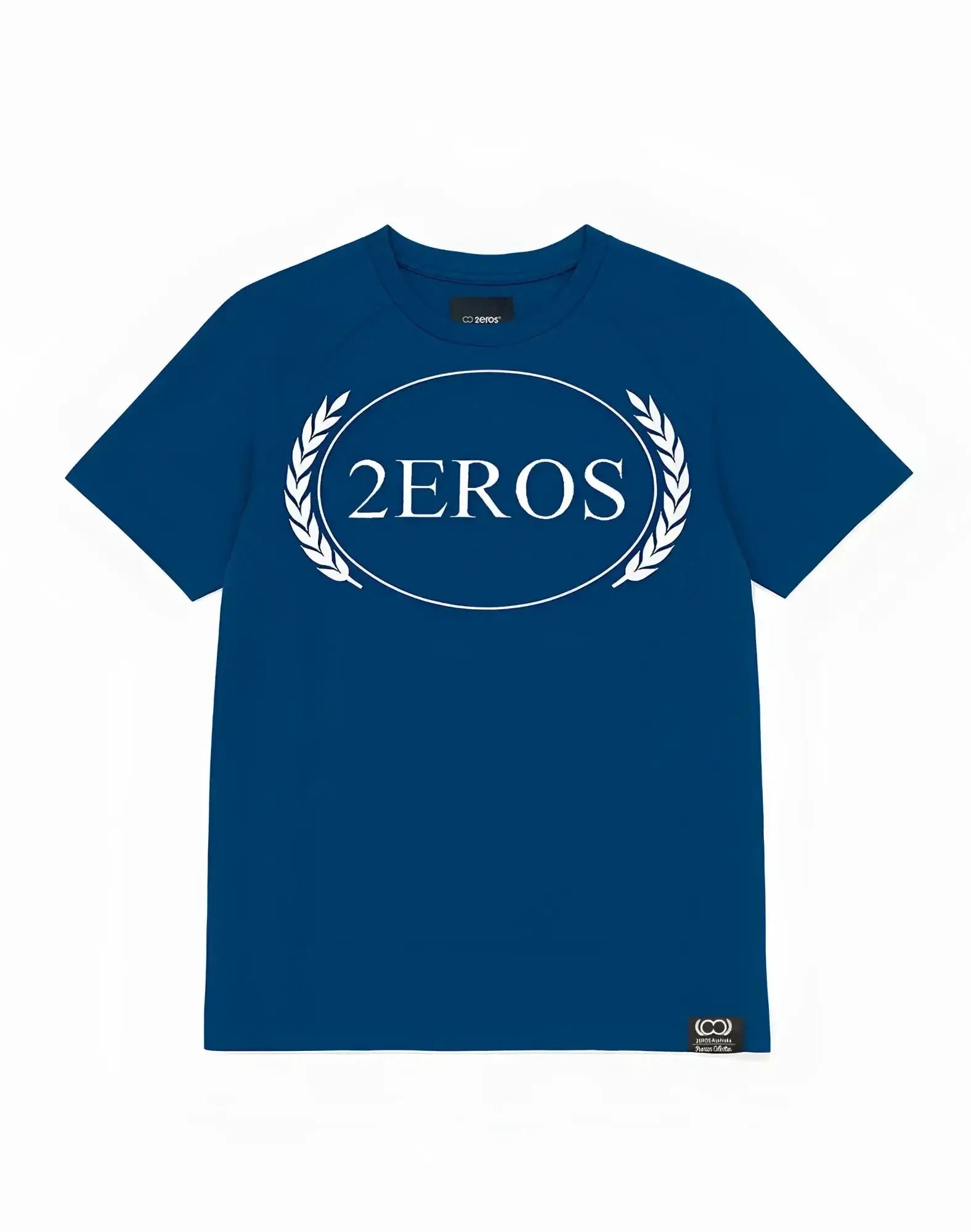 A navy blue 2EROS T20 Olympus short-sleeved t-shirt featuring a white 2eros logo encircled by laurel wreaths