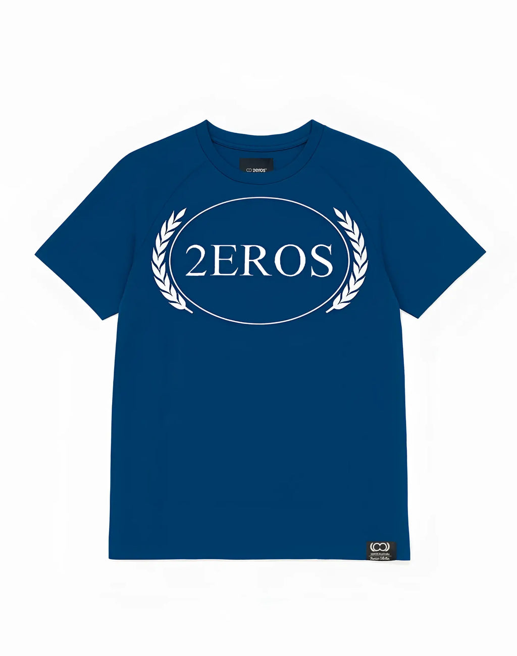 A navy blue 2EROS T20 Olympus short-sleeved t-shirt featuring a white 2eros logo encircled by laurel wreaths