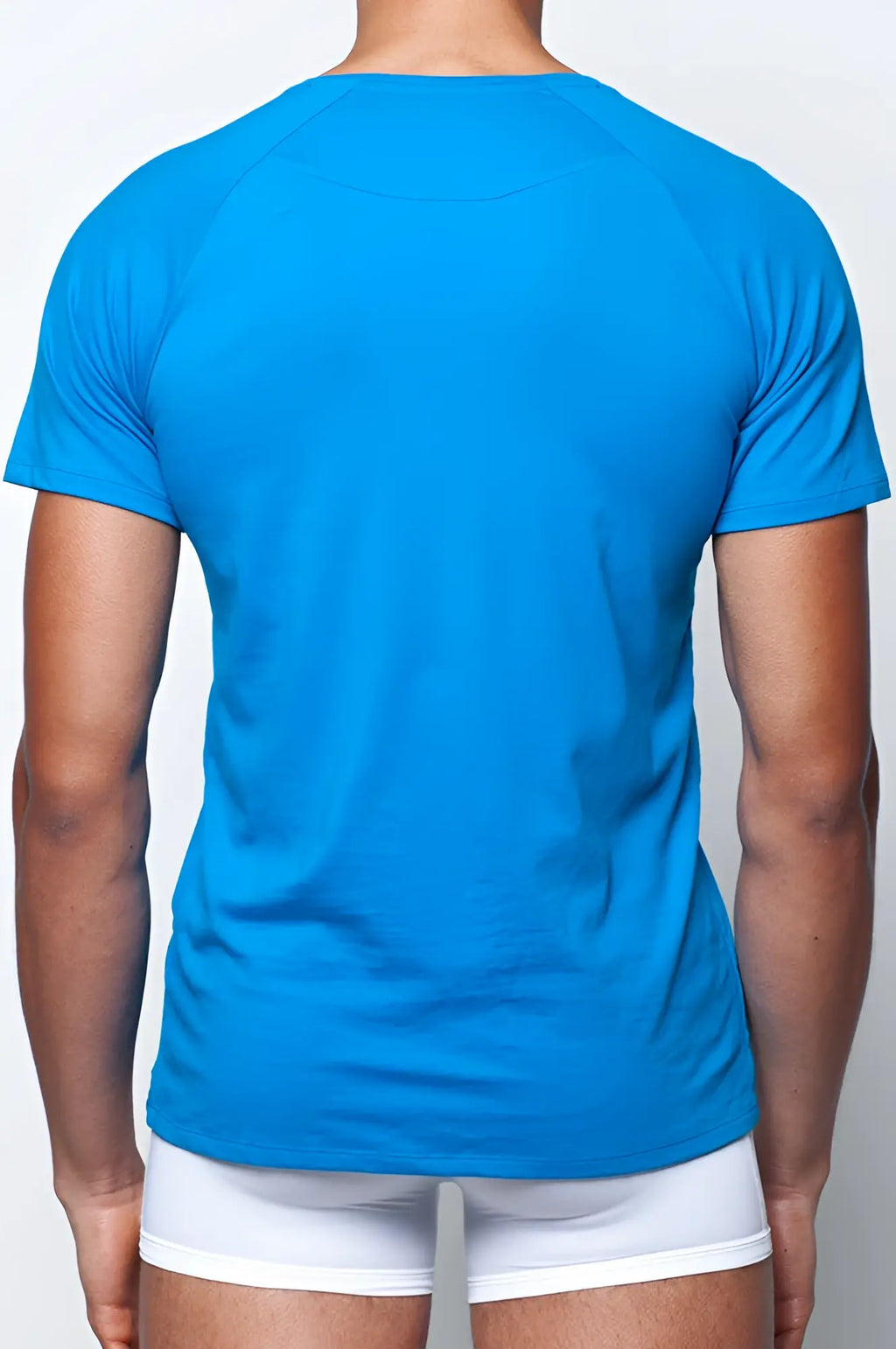 Bright blue 2EROS T20 sailor short-sleeved t-shirt with crew neck and raglan sleeves in navy color