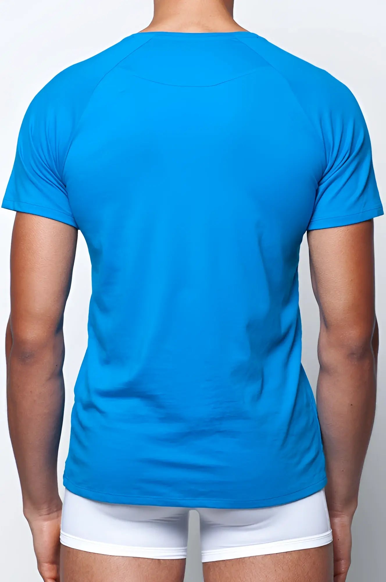 Bright blue 2EROS T20 sailor short-sleeved t-shirt with crew neck and raglan sleeves in navy color