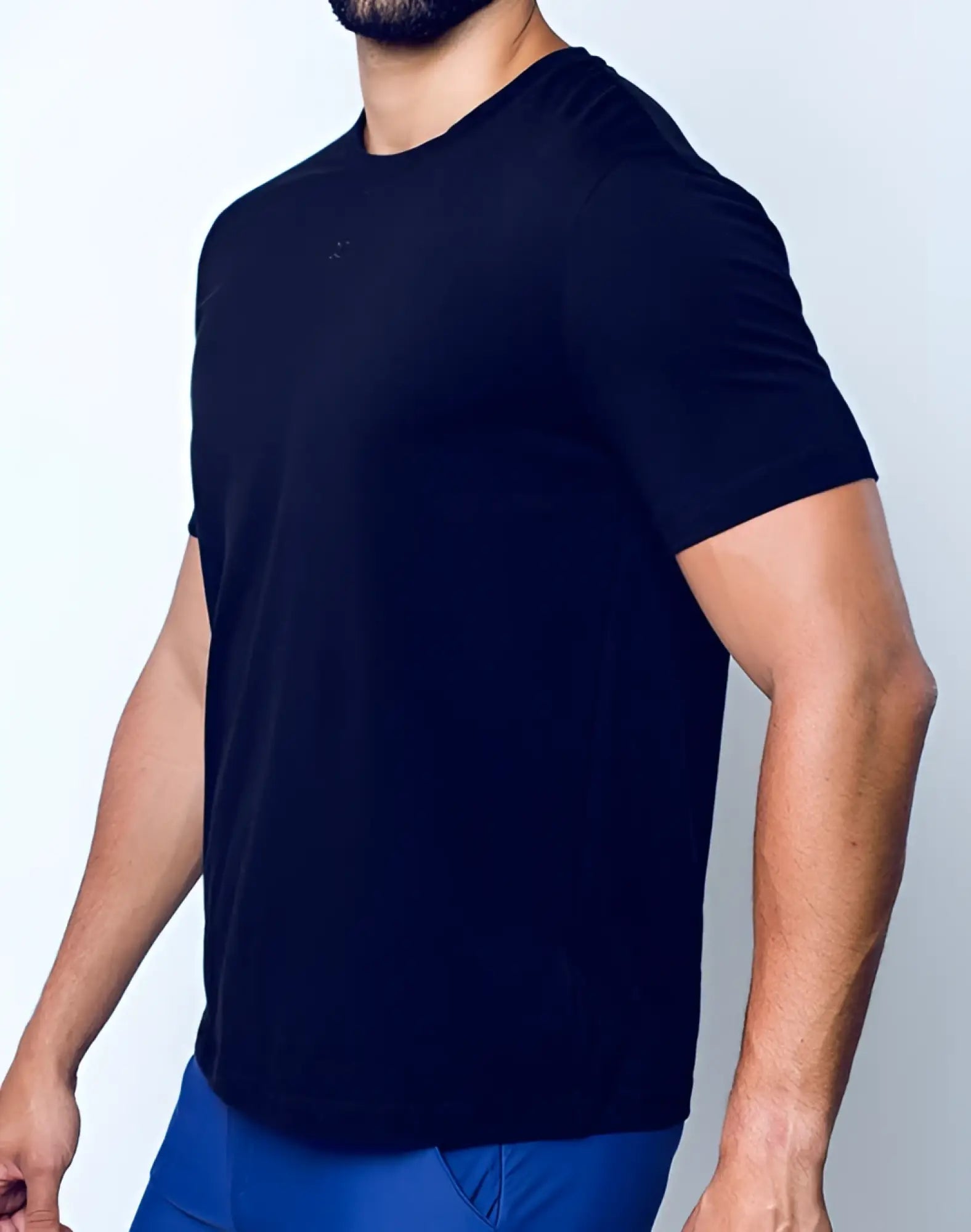 Black 2EROS T21 crew neck t-shirt with subtle textured Peruvian cotton fabric and small logo on left chest