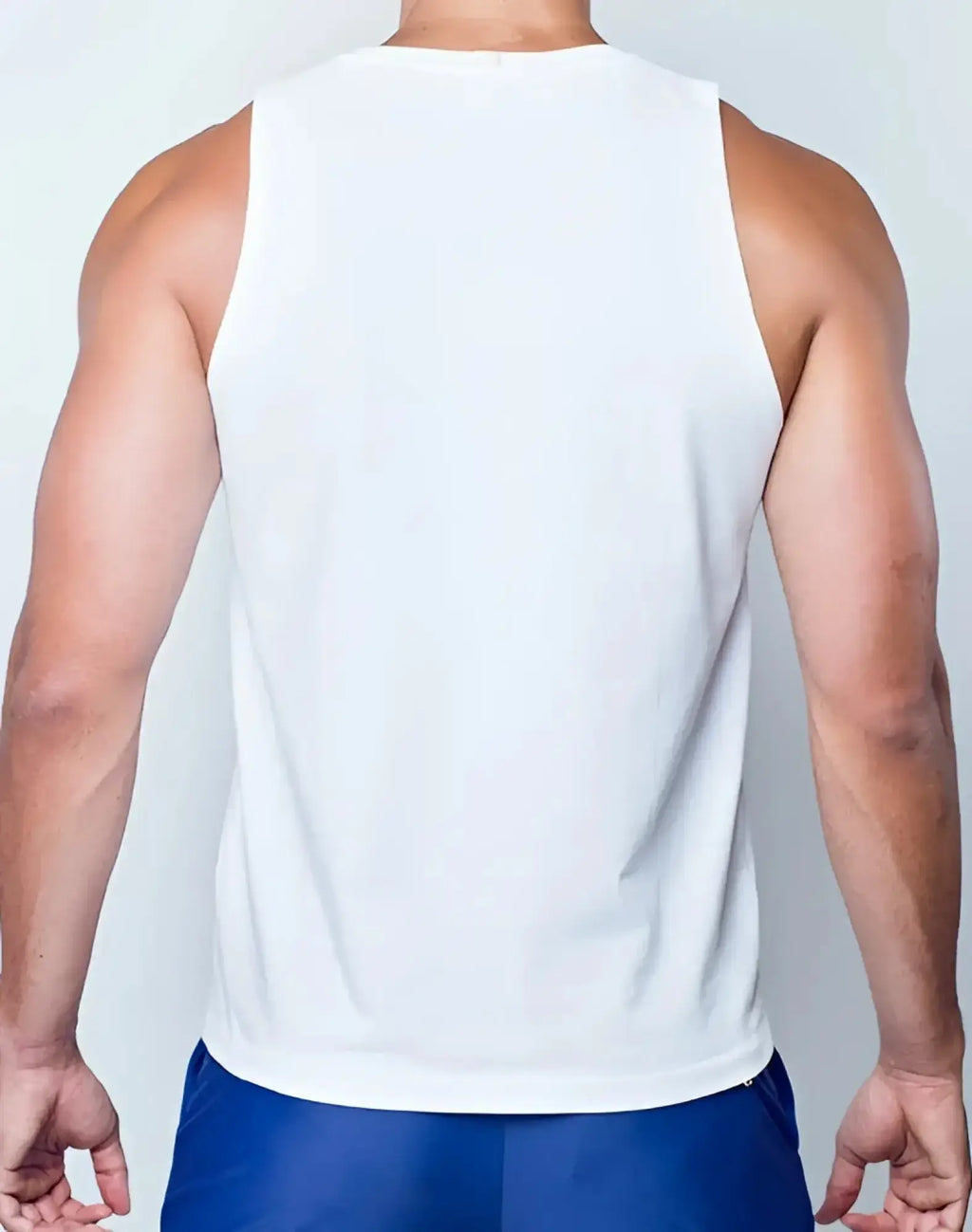 White sleeveless 2EROS TA21 Peruvian cotton tanktop with a simple clean design and soft breathable fabric