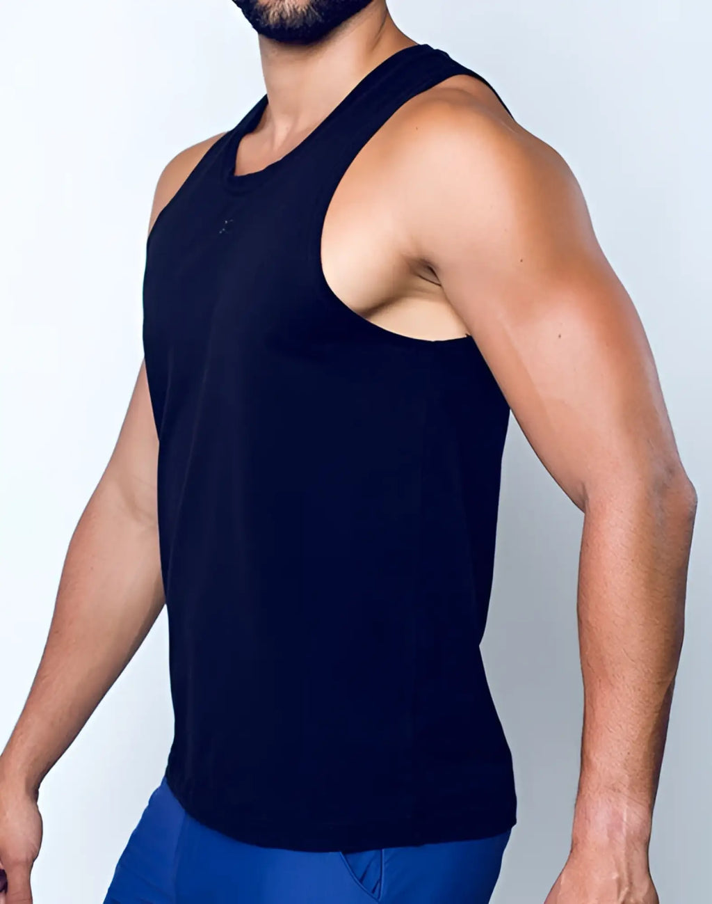 Black sleeveless athletic tank top made from Peruvian cotton with a simple fitted design by 2EROS TA21