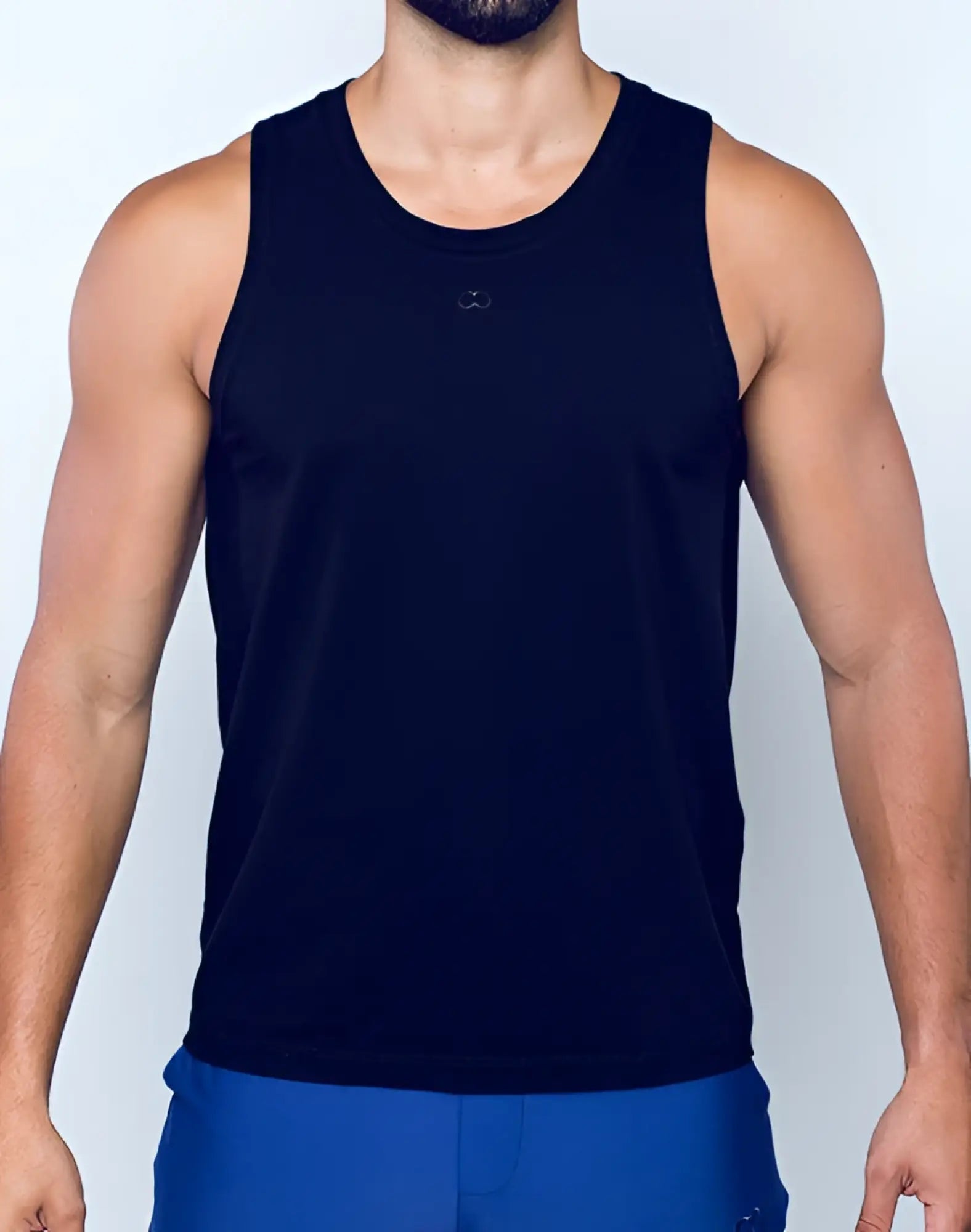 Black 2eros ta21 sleeveless tank top made of peruvian cotton with subtle logo on chest