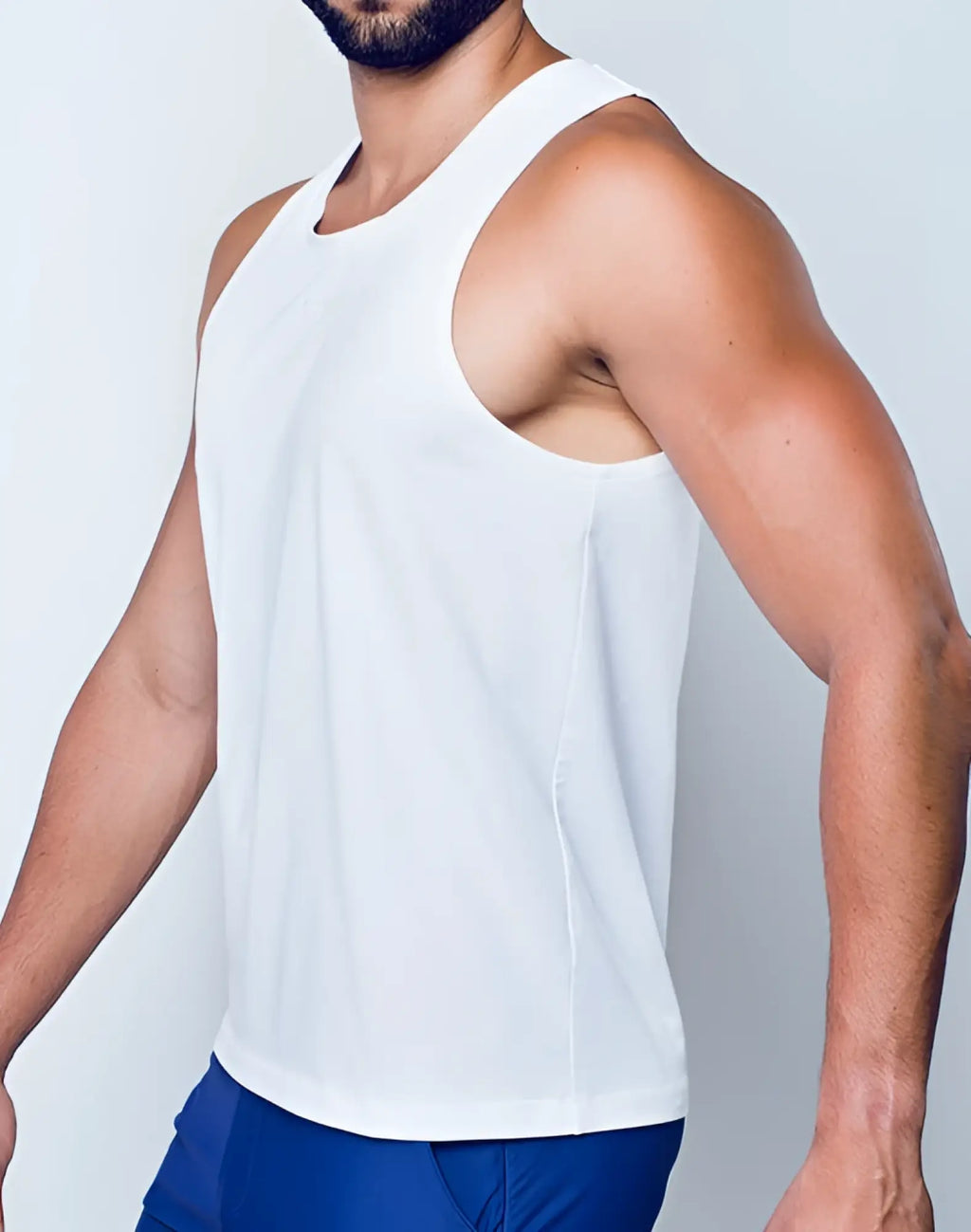 White sleeveless 2EROS TA21 athletic tanktop made from soft Peruvian cotton with a subtle logo on the chest