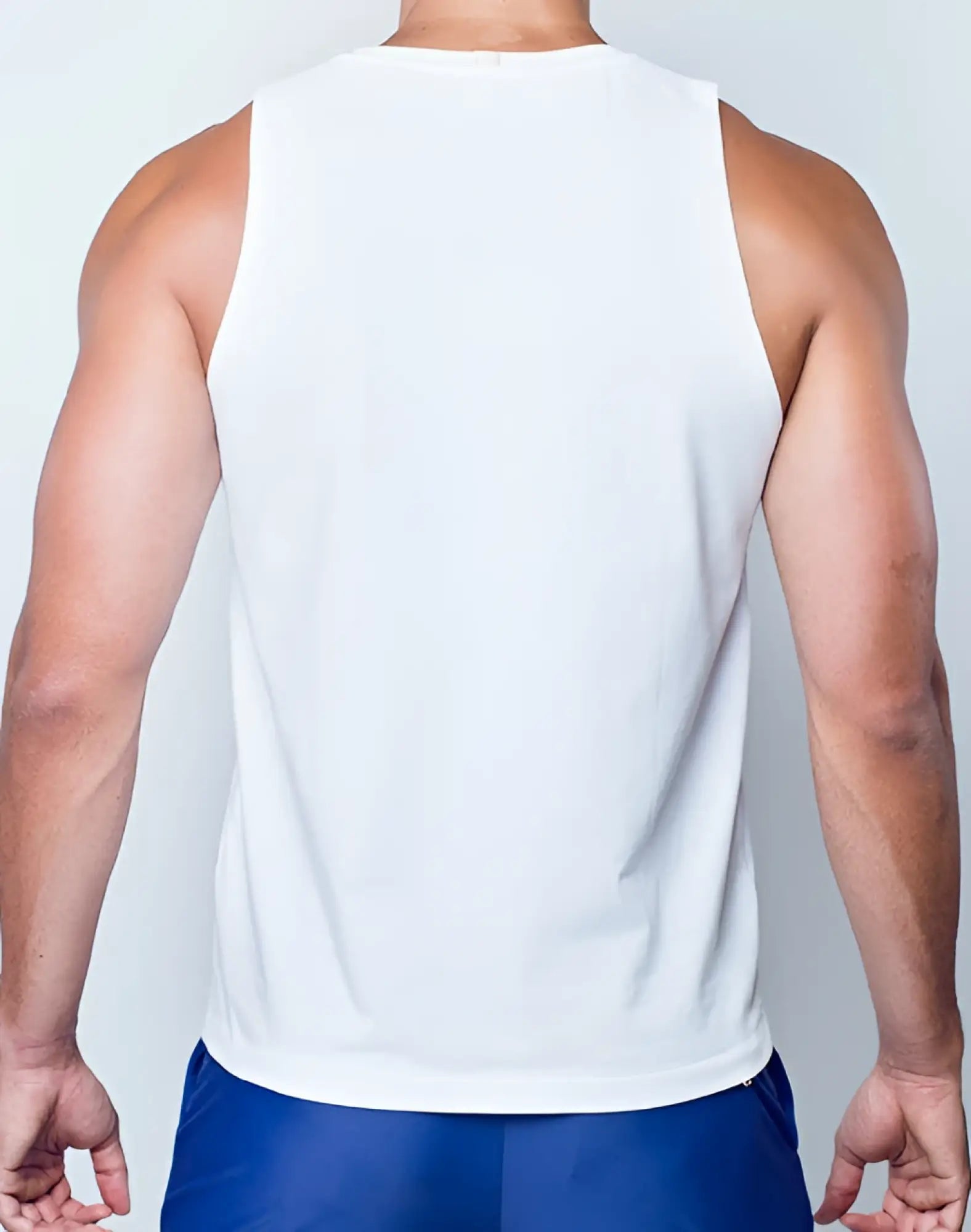 White sleeveless 2EROS TA21 Peruvian cotton tanktop with a simple clean design and soft breathable fabric