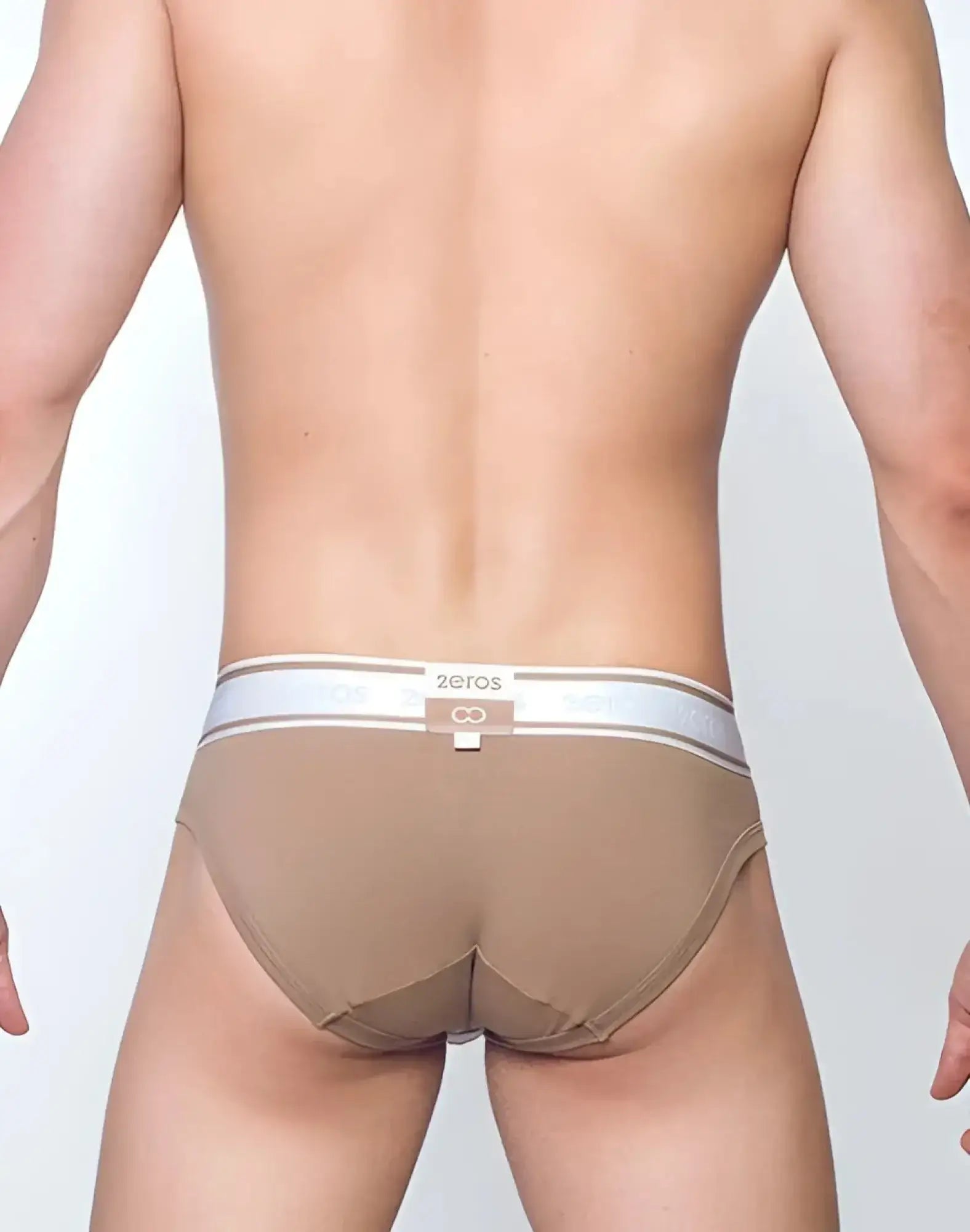 2EROS Titan brief underwear in amphora brown with transparent mesh fabric and white elastic waistband