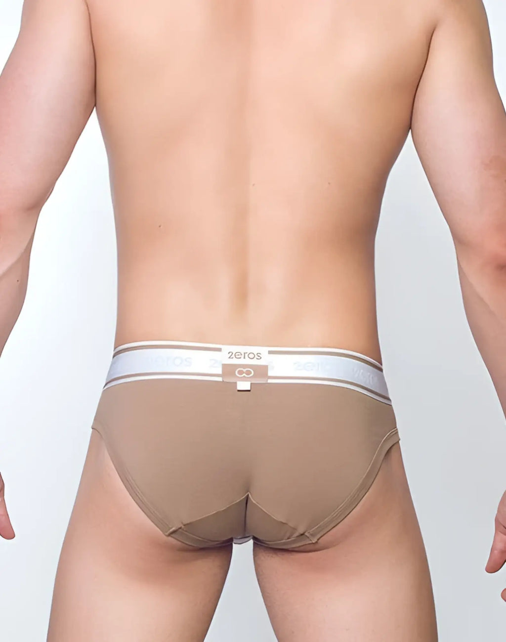 2EROS Titan brief underwear in amphora brown with transparent mesh fabric and white elastic waistband