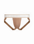 2EROS Titan seamless tan athletic briefs with a white branded waistband in Amphora Brown for active wear