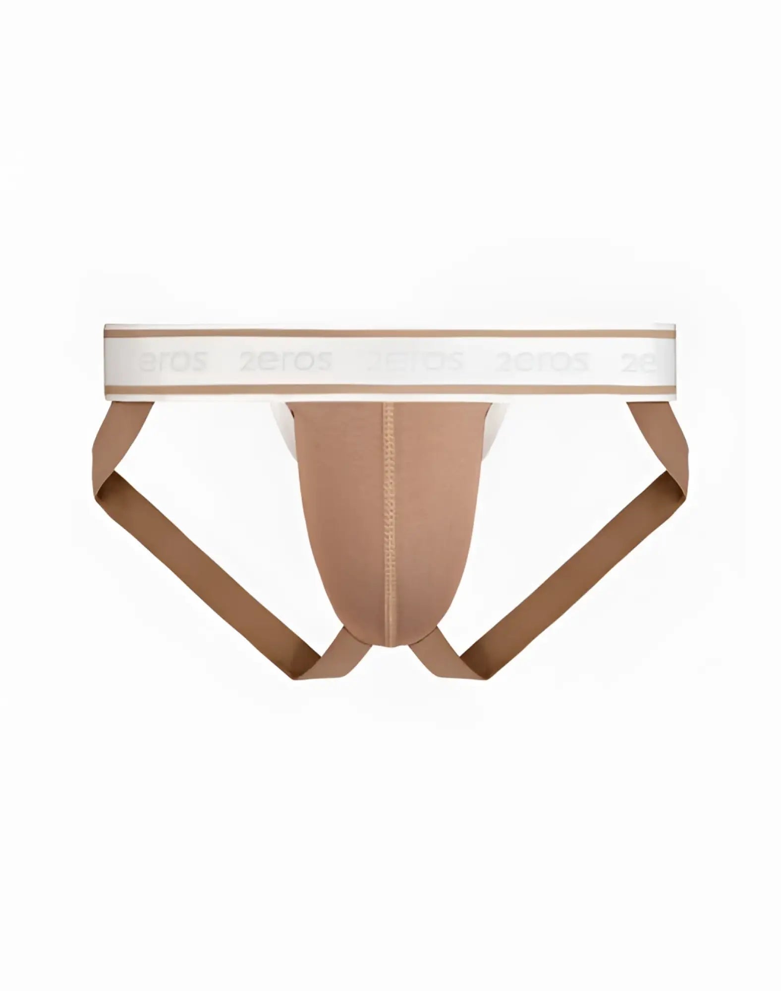 2EROS Titan seamless tan athletic briefs with a white branded waistband in Amphora Brown for active wear