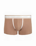 Tan boxer briefs 2eros titan trunk underwear with white elastic waistband and matching stitching in amphora brown