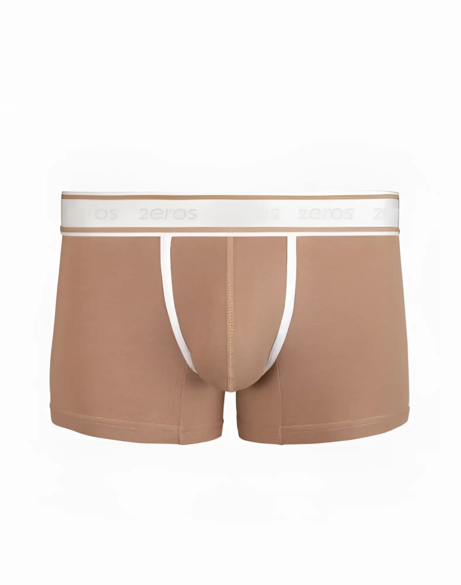 Tan boxer briefs 2eros titan trunk underwear with white elastic waistband and matching stitching in amphora brown