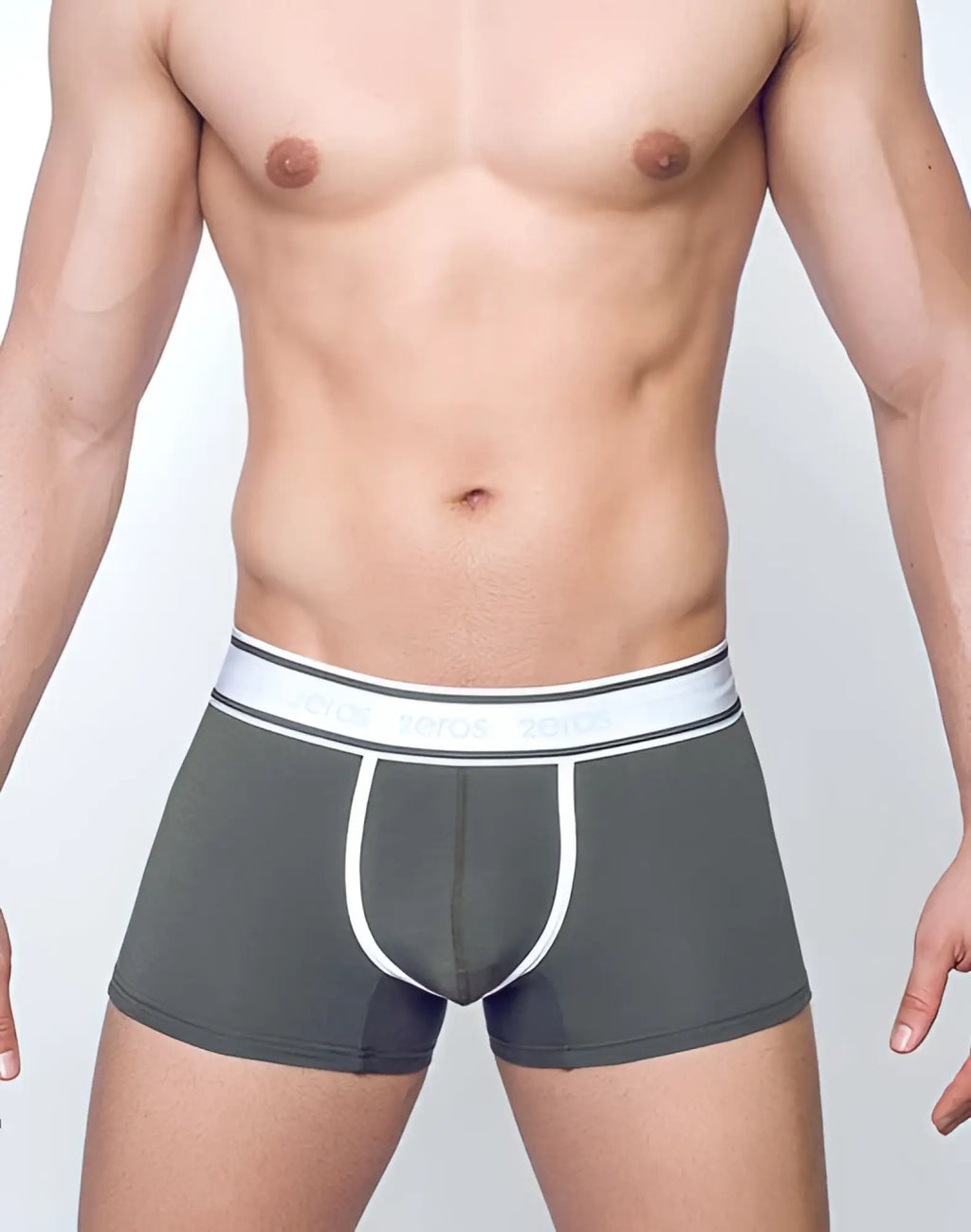 Dark gray 2eros titan trunk underwear with white elastic waistband and trim in deep depths green for comfortable support