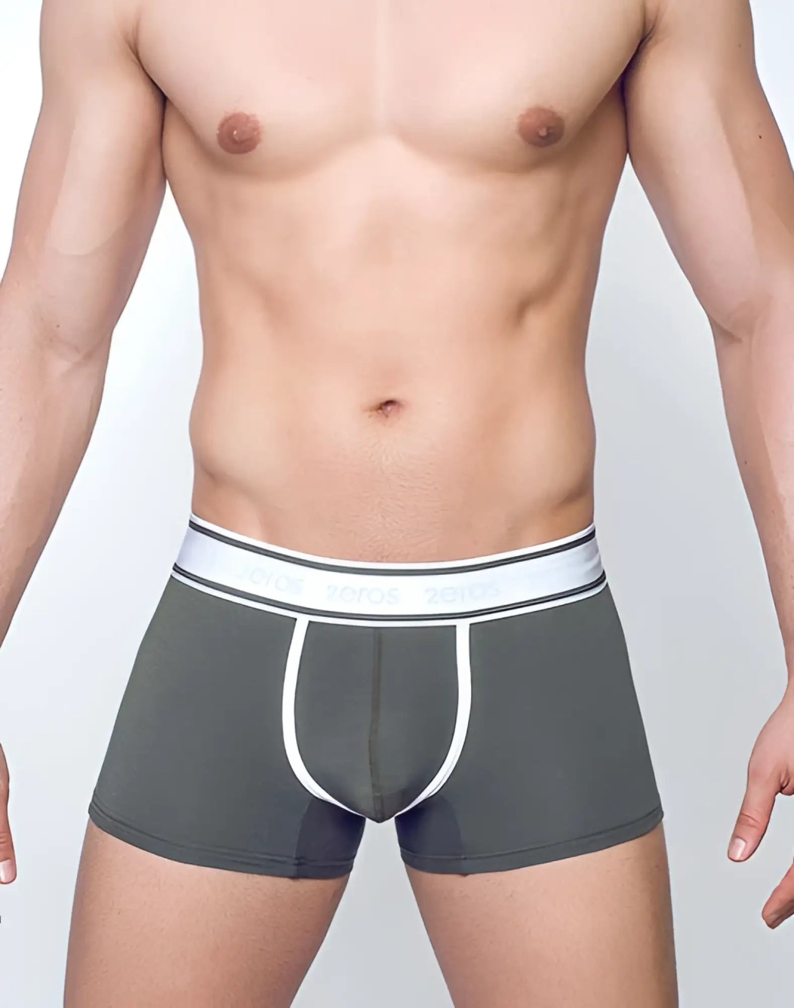 Dark gray 2eros titan trunk underwear with white elastic waistband and trim in deep depths green for comfortable support