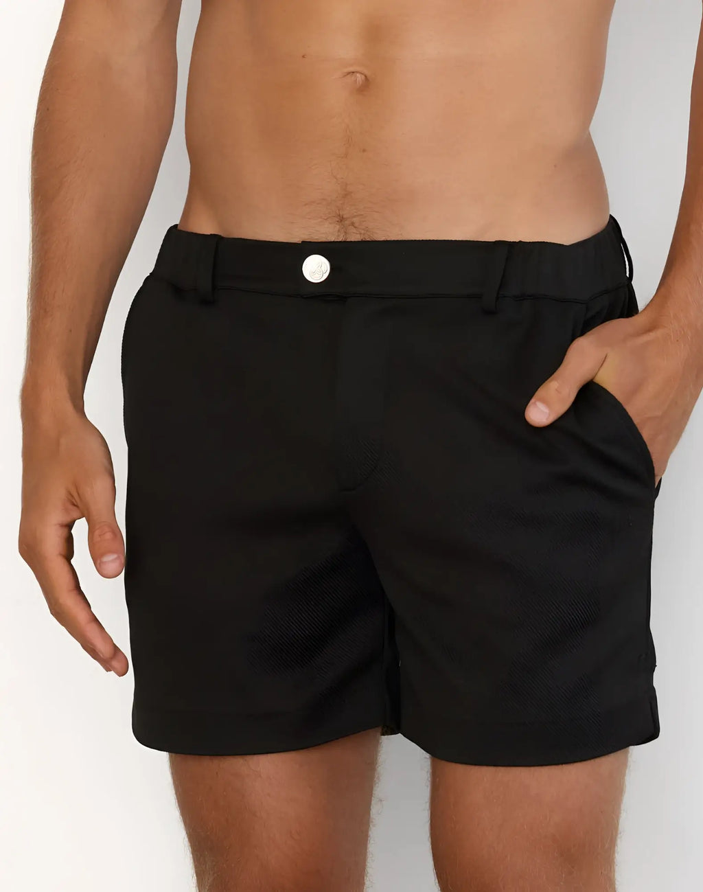 Black 2EROS trinity shorts with sleek tailored design and silver button closure for stylish casual wear