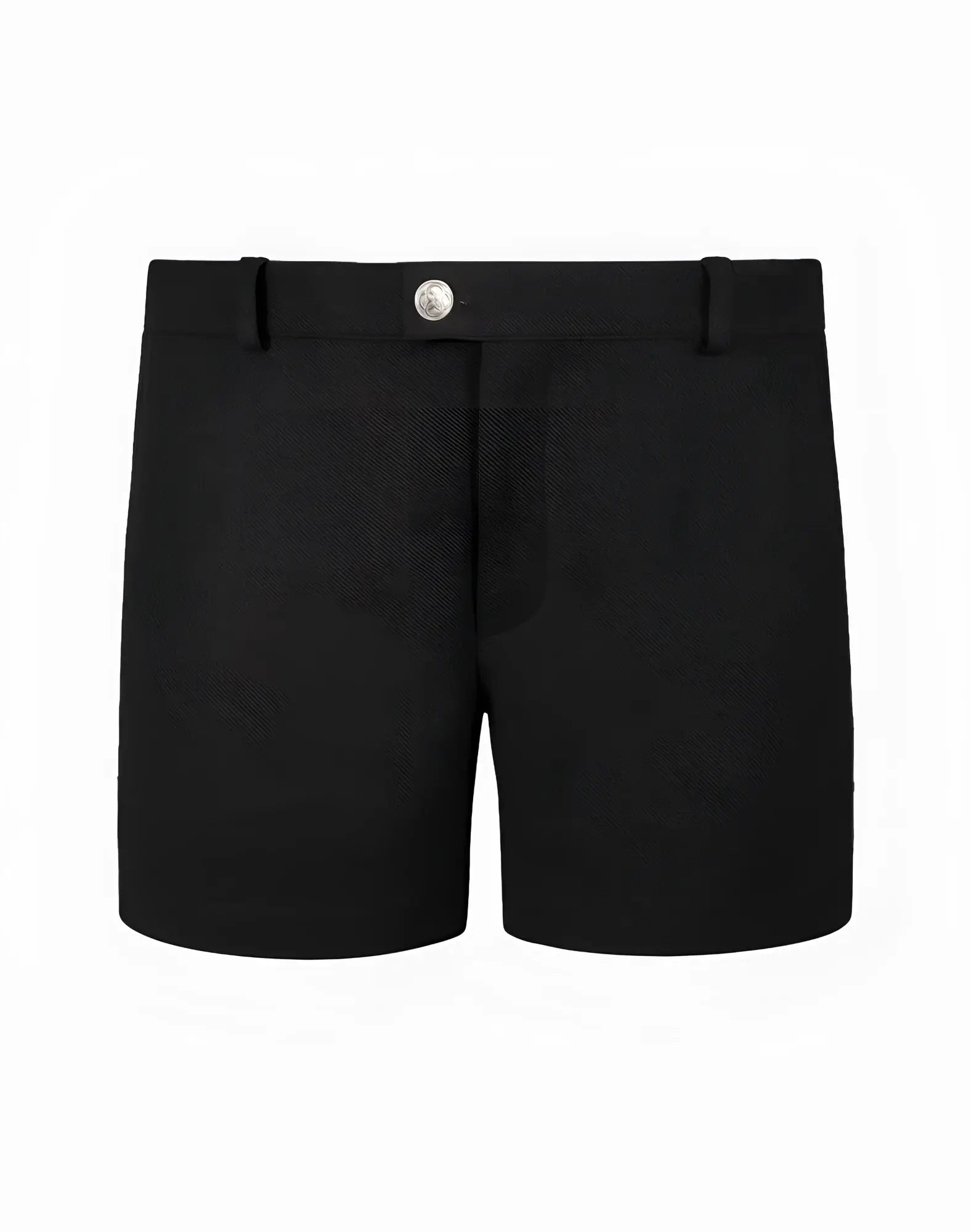 Black tailored 2eros trinity shorts featuring a silver toned button at the waistband for stylish wear