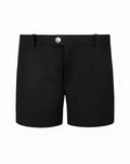 Black tailored 2eros trinity shorts featuring a silver toned button at the waistband for stylish wear