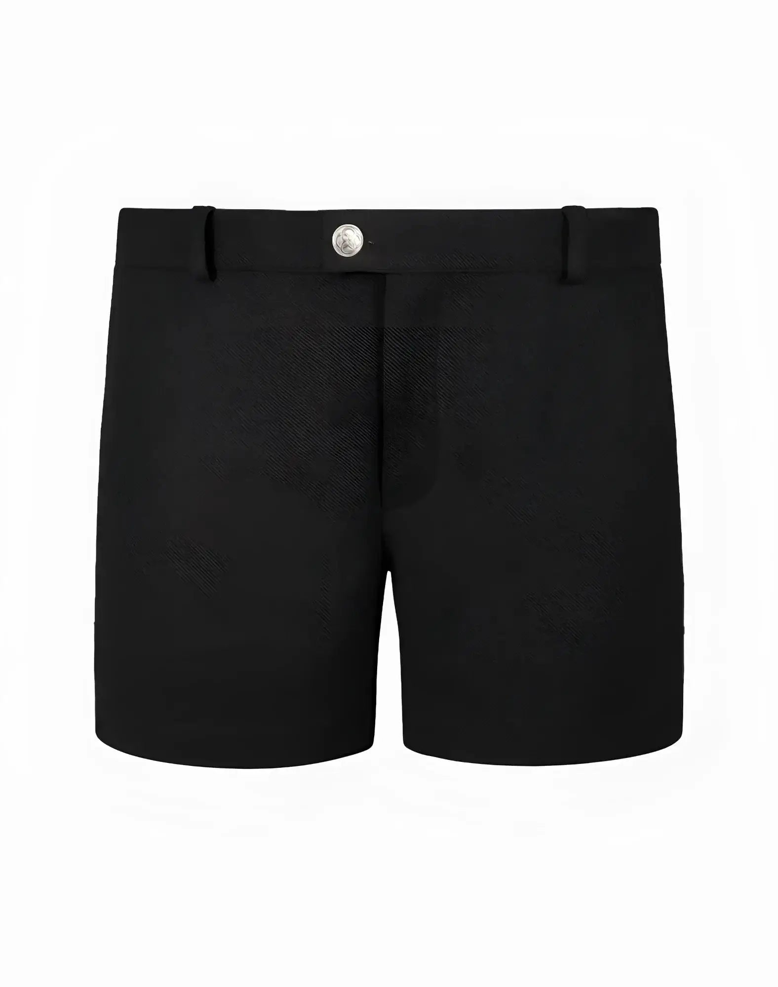 Black tailored 2eros trinity shorts featuring a silver toned button at the waistband for stylish wear