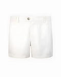 White cotton 2EROS Trinity shorts featuring a silver button at the waistband for casual wear