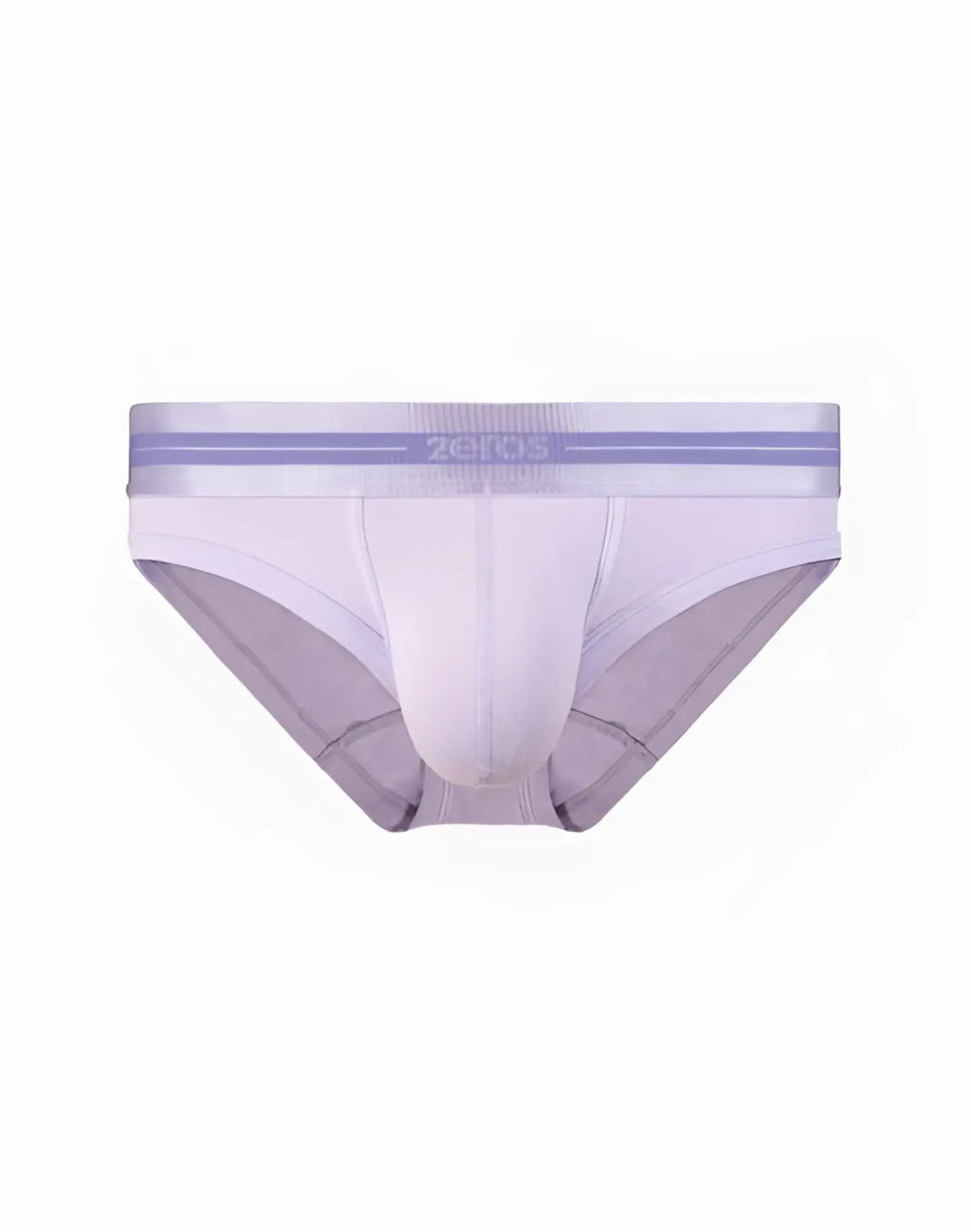 White men’s briefs with a pastel lilac lavender waistband featuring zeros brand logo from 2EROS U20 Athena collection