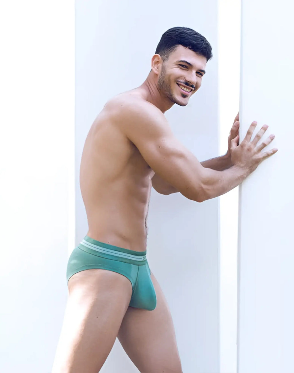 Teal 2eros u20 athena brief underwear with white striped waistband designed for athletic comfort in shale green
