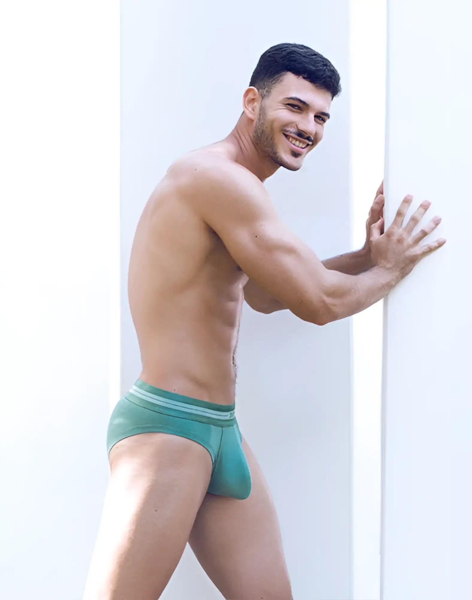 Teal 2eros u20 athena brief underwear with white striped waistband designed for athletic comfort in shale green