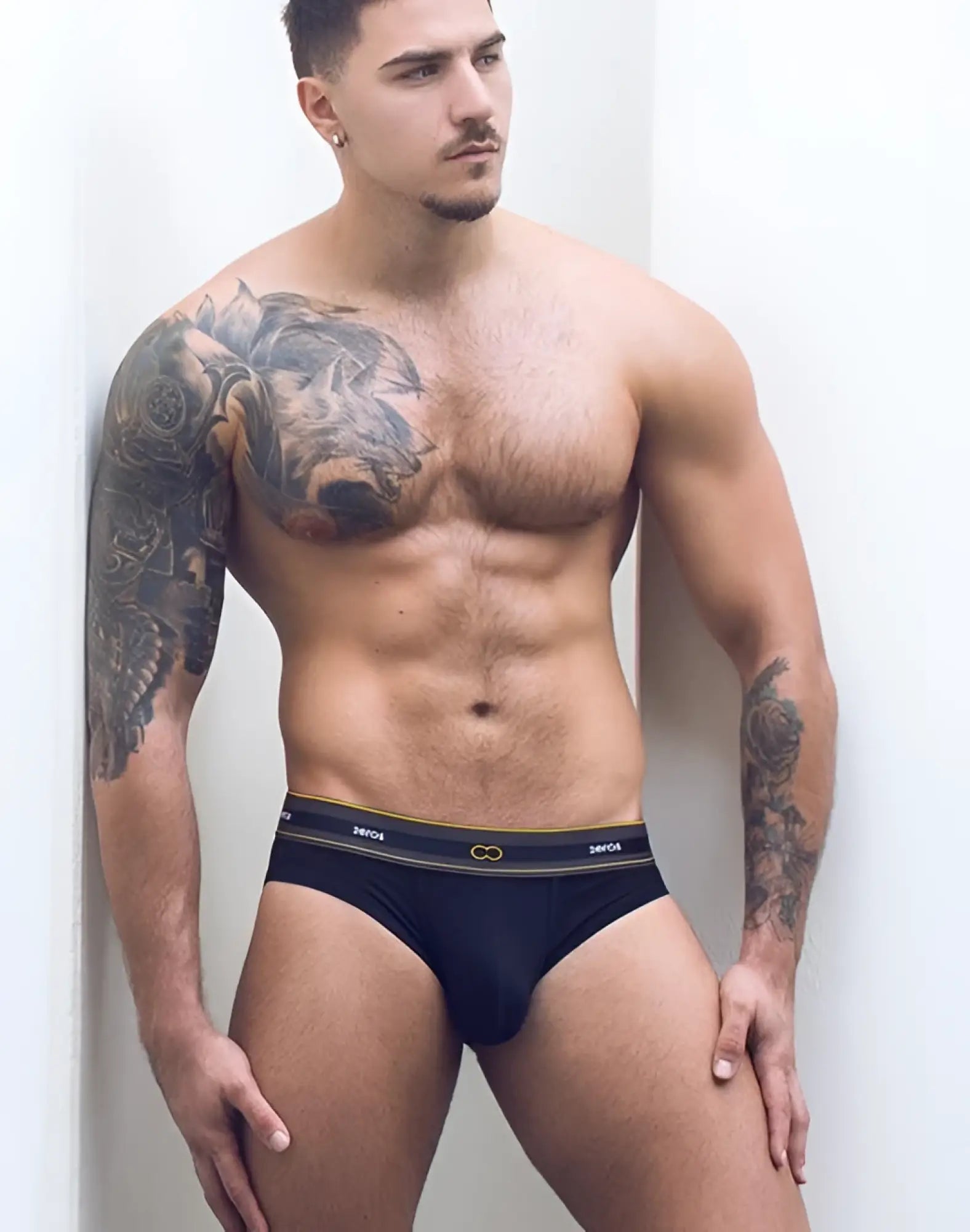 Black 2EROS u21 Adonis brief underwear with gold and white logo waistband in a soft fabric for everyday wear