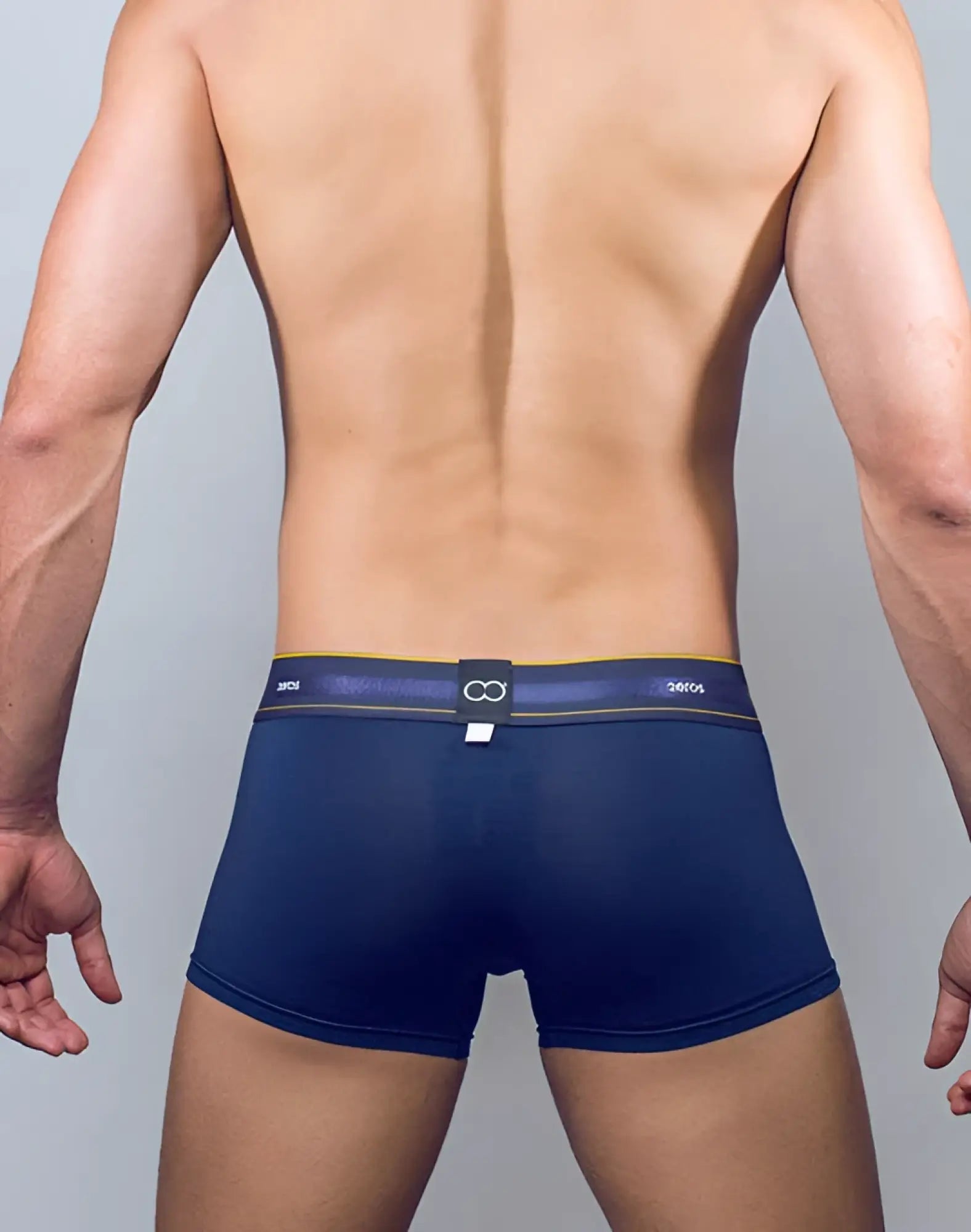 Navy 2EROS U31 Adonis trunk underwear with gold trim and infinity symbol waistband logo in boxer brief style