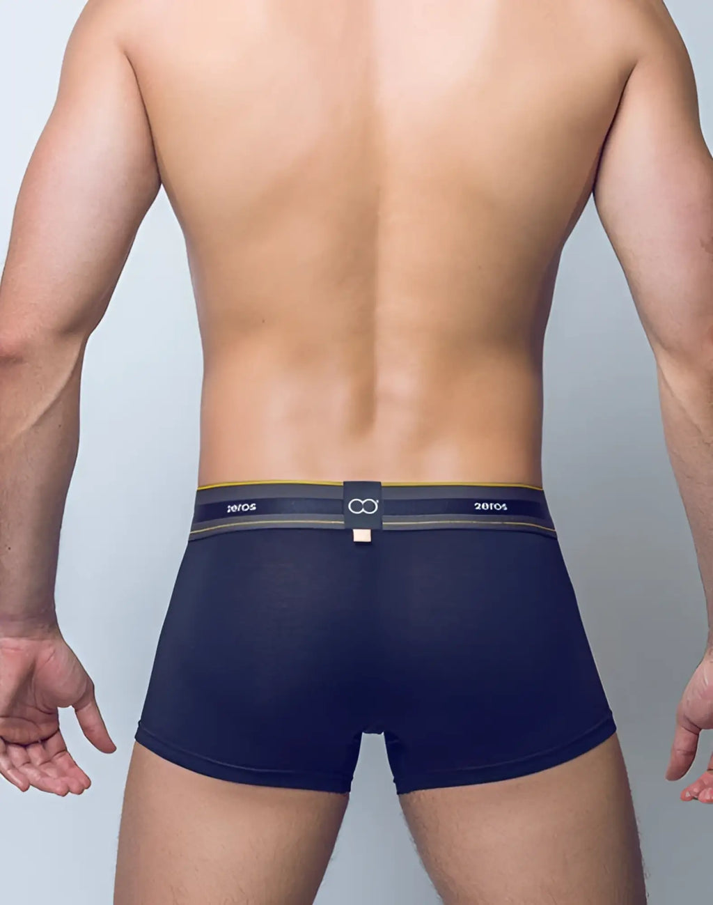 Navy blue 2EROS U31 Adonis trunk underwear with black waistband featuring zeros brand name and infinity logo
