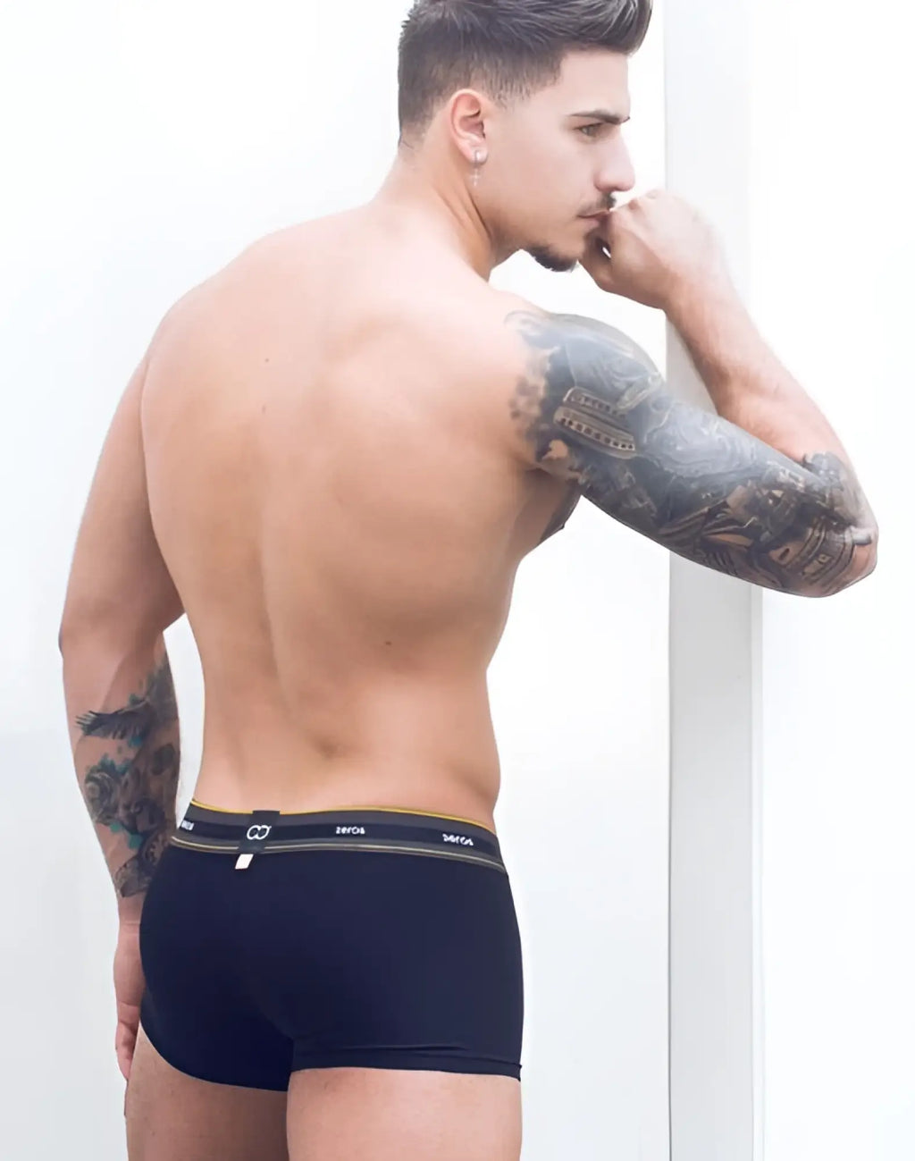 Black 2EROS U31 Adonis trunk underwear with gold trim and logo waistband made from soft swiss briefs fabric