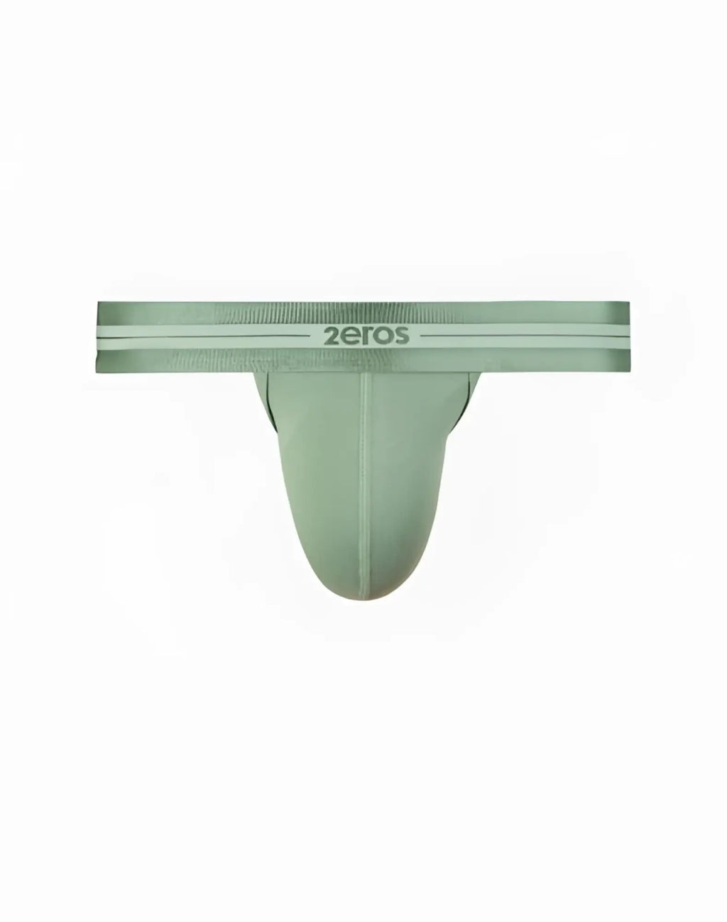 A sleek light green 2eros u80 athena thong underwear with ribbed waistband and white stripe detail
