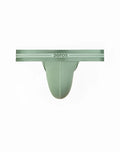 A sleek light green 2eros u80 athena thong underwear with ribbed waistband and white stripe detail