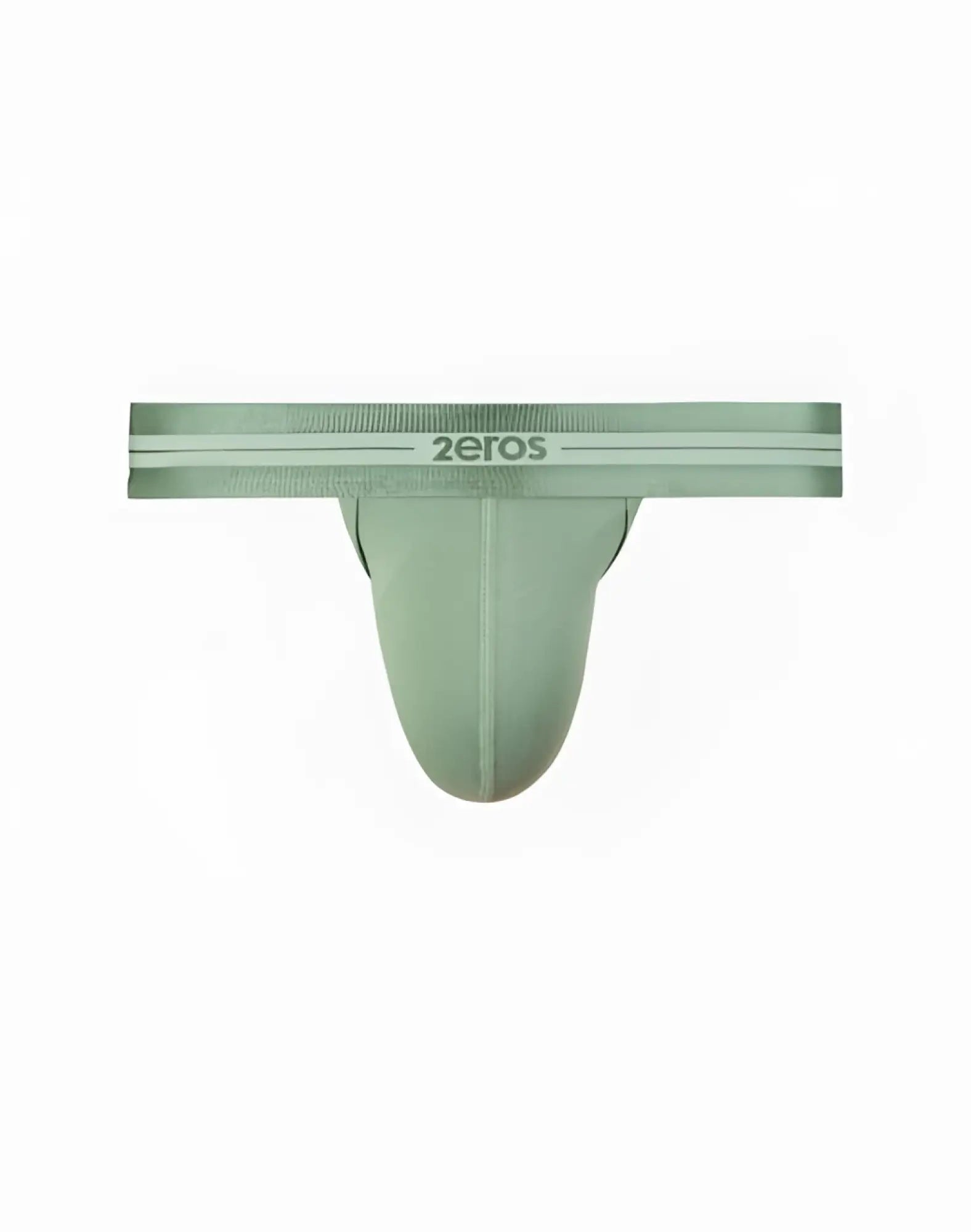 A sleek light green 2eros u80 athena thong underwear with ribbed waistband and white stripe detail
