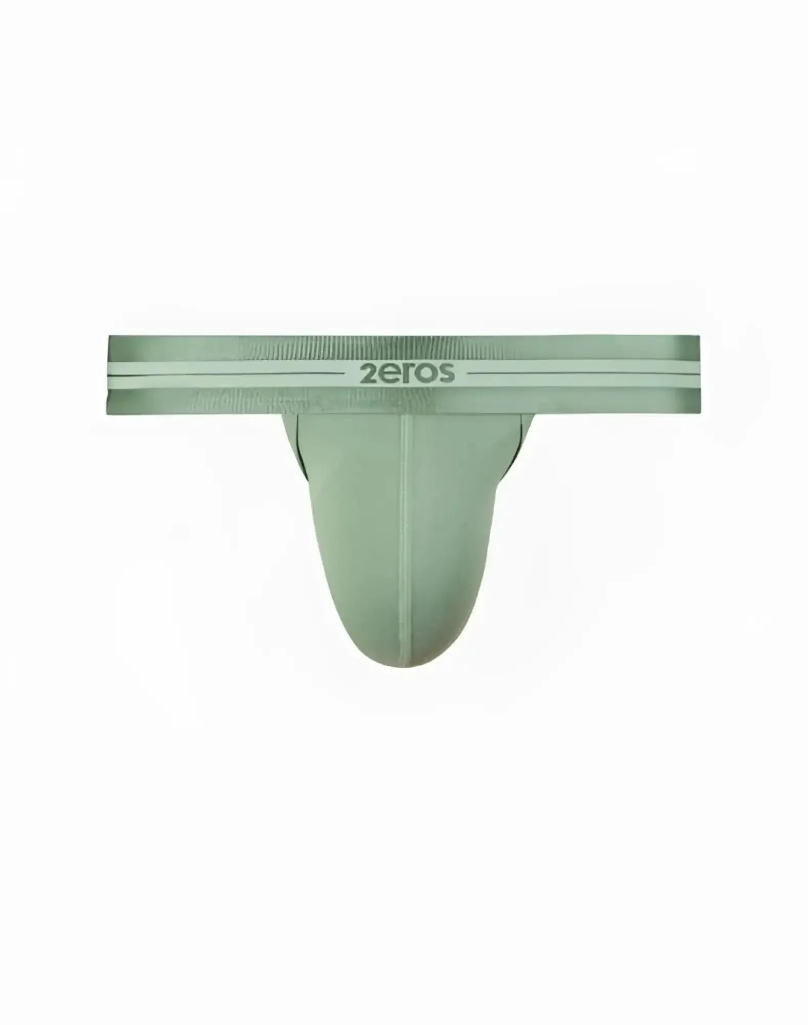 A sleek light green 2eros u80 athena thong underwear with ribbed waistband and white stripe detail