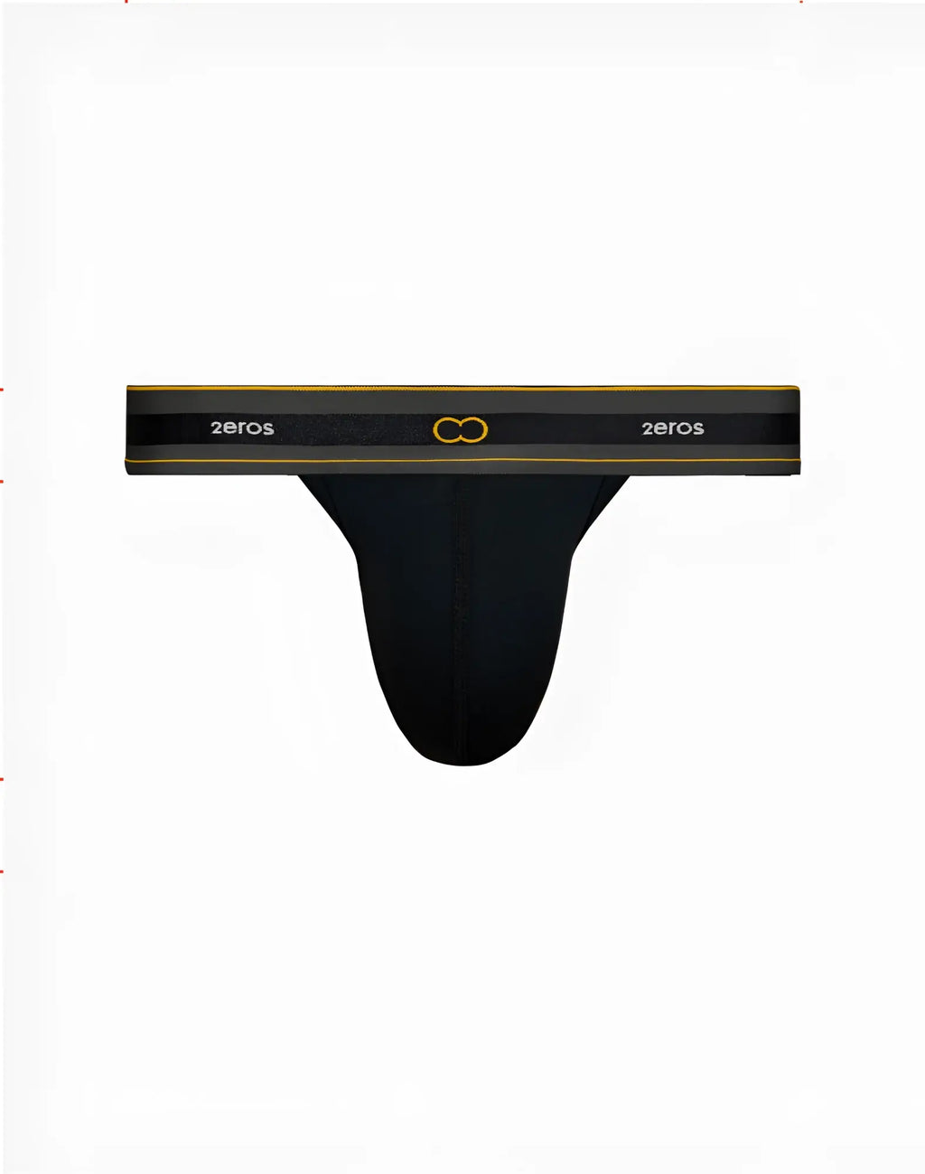 Black 2eros u81 Adonis thong underwear with gold trim and logo showcasing the front design