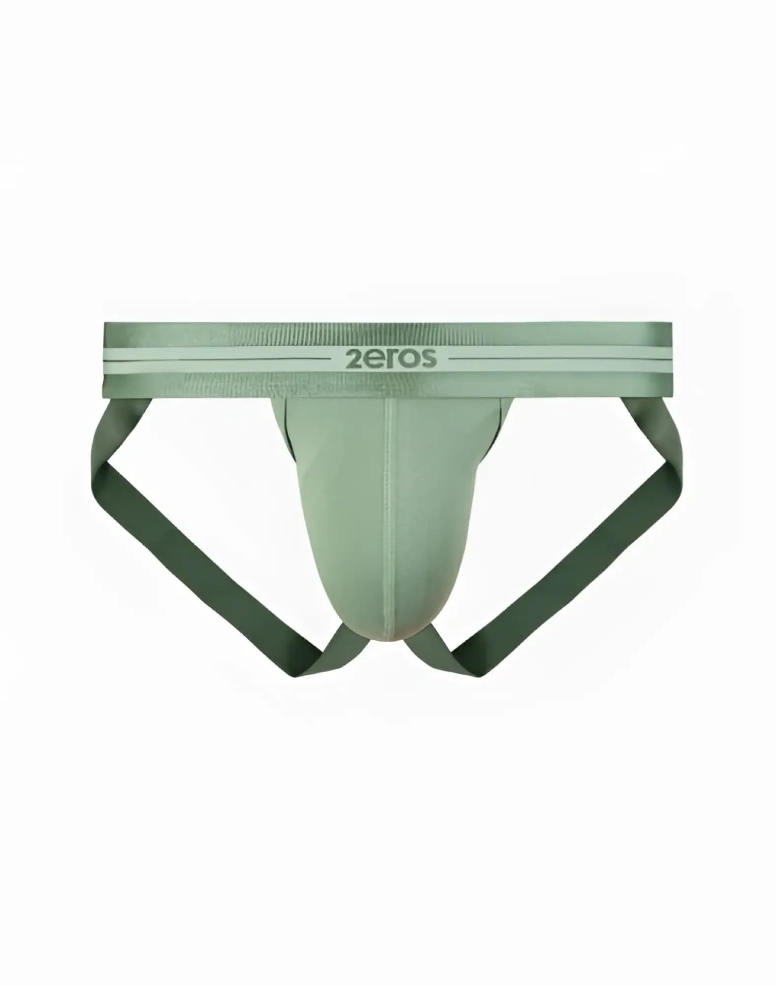 A sleek sage green 2eros u90 athena athletic brief with matching waistband and two thin white stripes