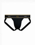 Black 2eros u91 adonis jockstrap underwear in black with gold trim and logo for supportive athletic wear