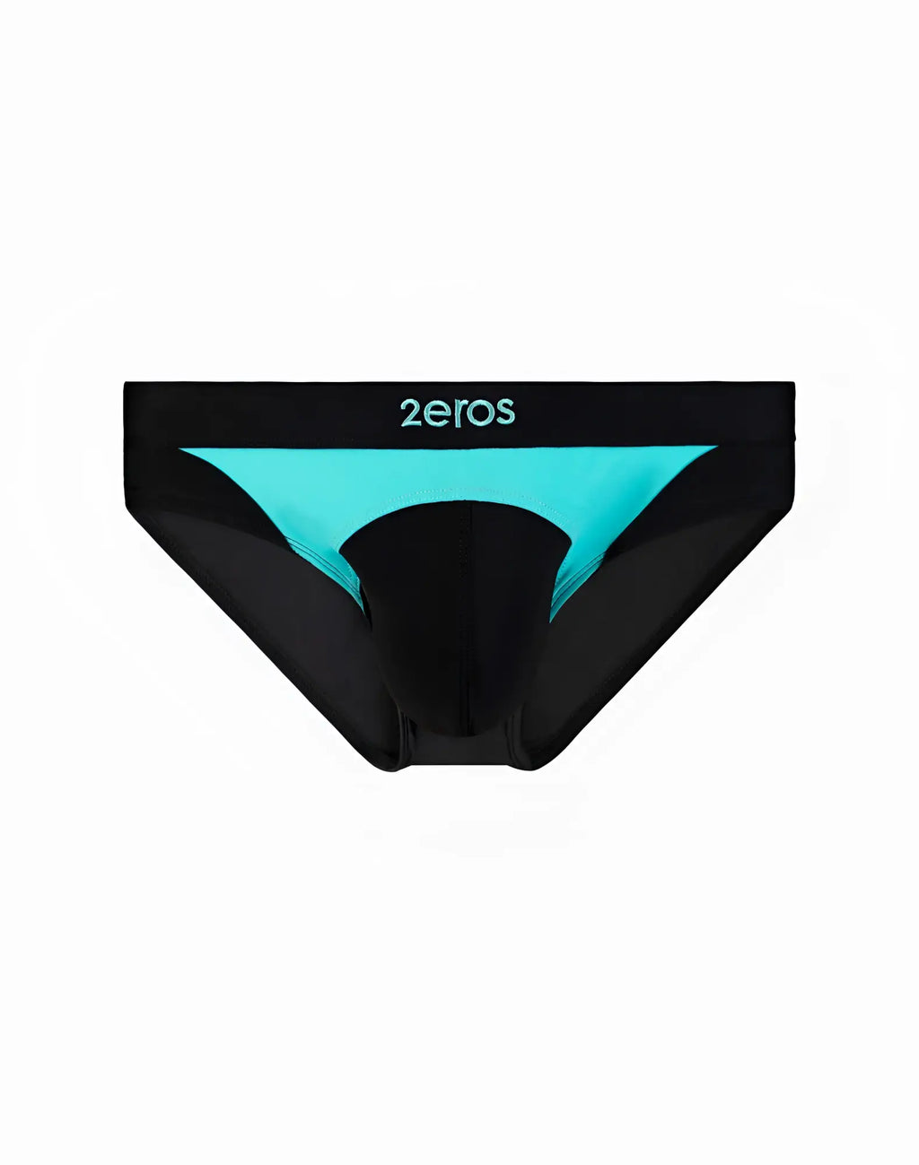 Black and teal two-tone 2eros v10 aktiv racer swim briefs with sleek design and logo waistband for men