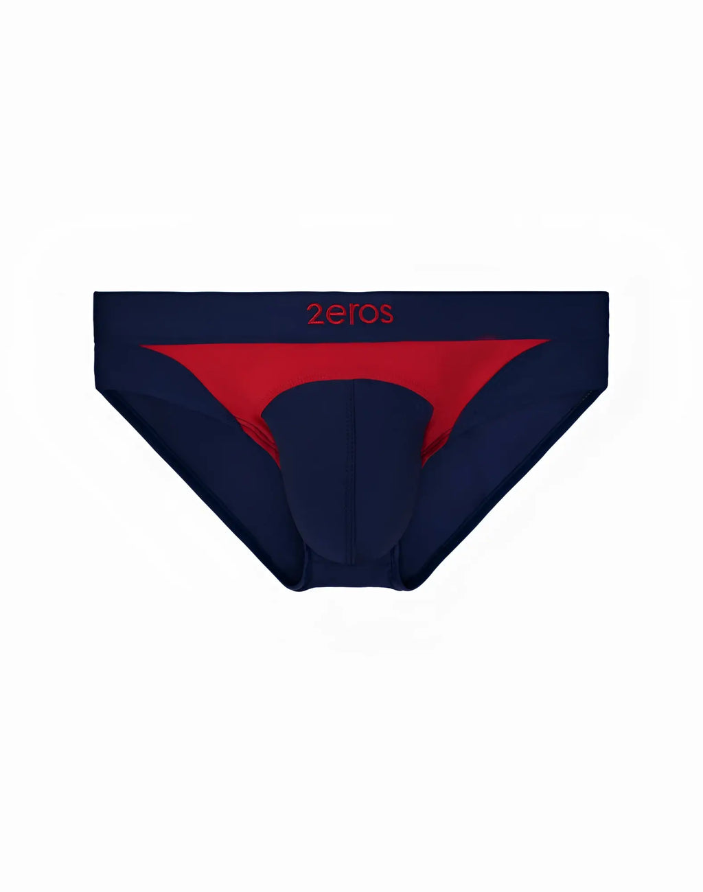 Navy blue and red 2EROS V10 AKTIV racer swim briefs with bold triangular design for men