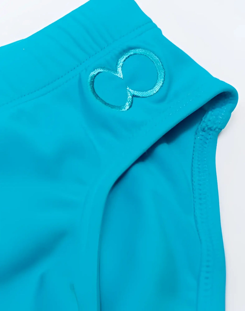 2eros v10 core series 2 aqua swimwear in turquoise stretch fabric with embroidered infinity symbol at the waistband