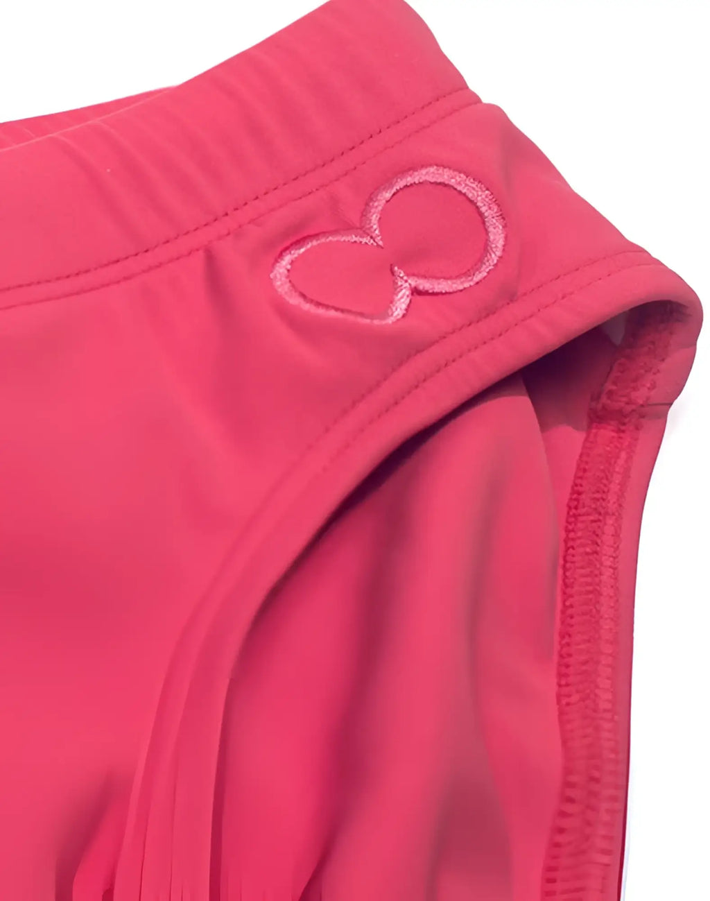 Bright pink 2eros v10 core series 2 swimwear shorts with subtle embroidered heart logo on waistband coral color